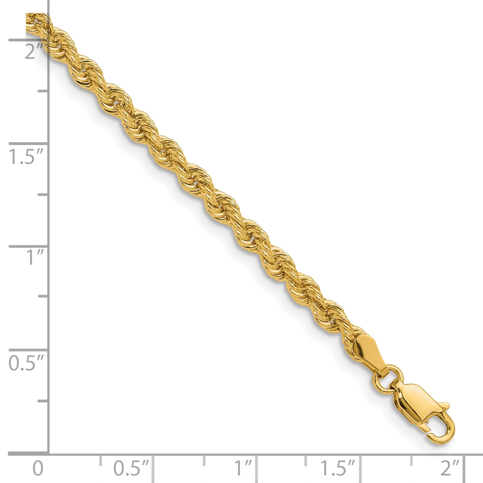 9 Inch 14k Yellow Gold 3.3mm Regular Rope Chain Anklet