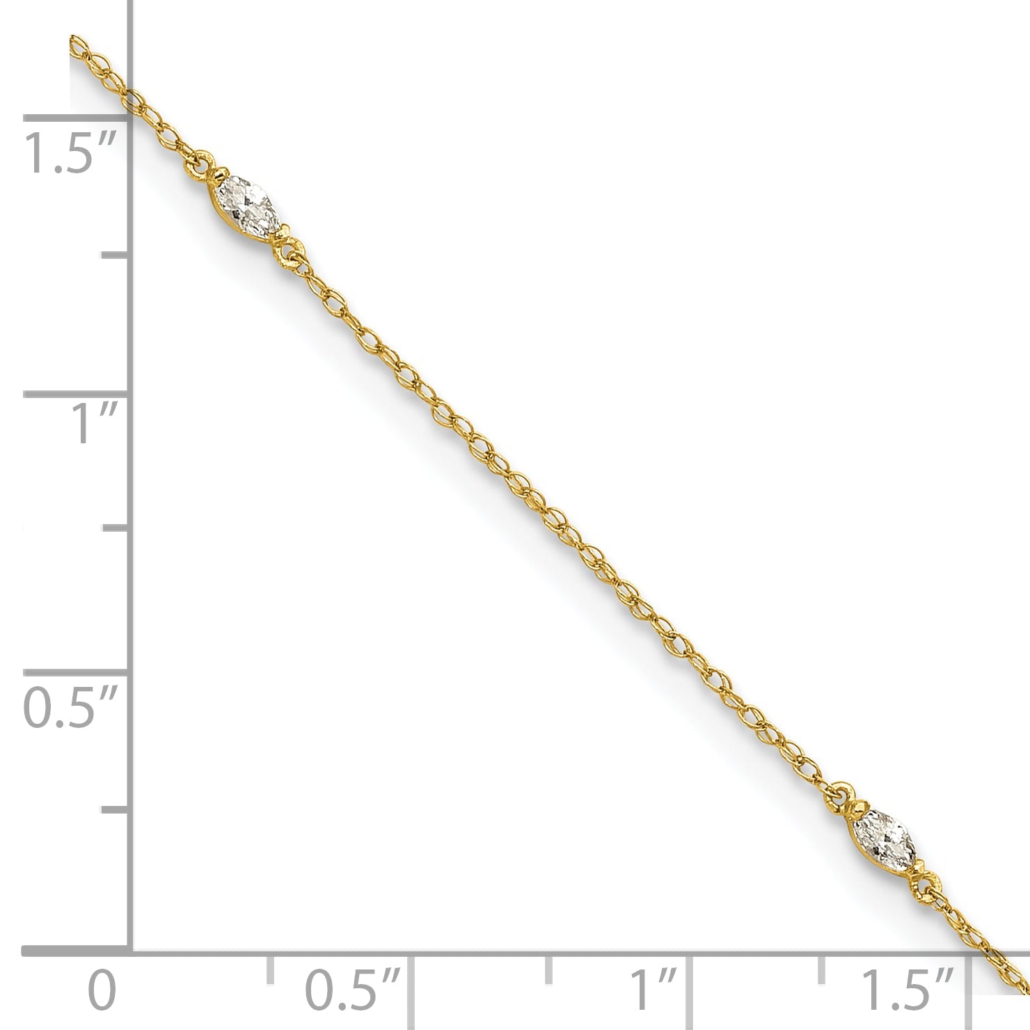 10K Yellow Gold Polished Marquise Cz 4-Station 10 Inch Anklet