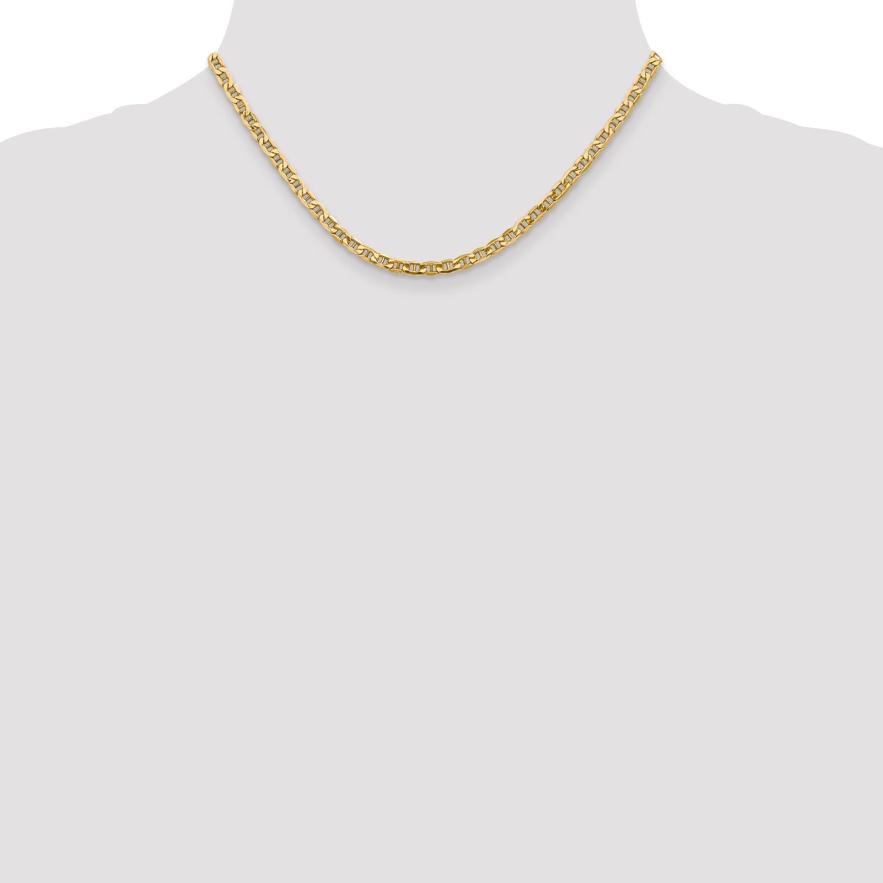 16 Inch 10k Yellow Gold 4mm Semi-Solid Anchor Chain Necklace