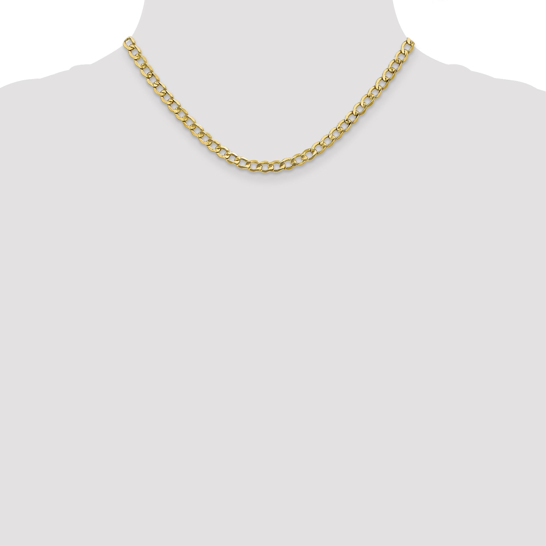 16 Inch 10k Yellow Gold 5.25mm Semi-Solid Curb Link Chain Necklace