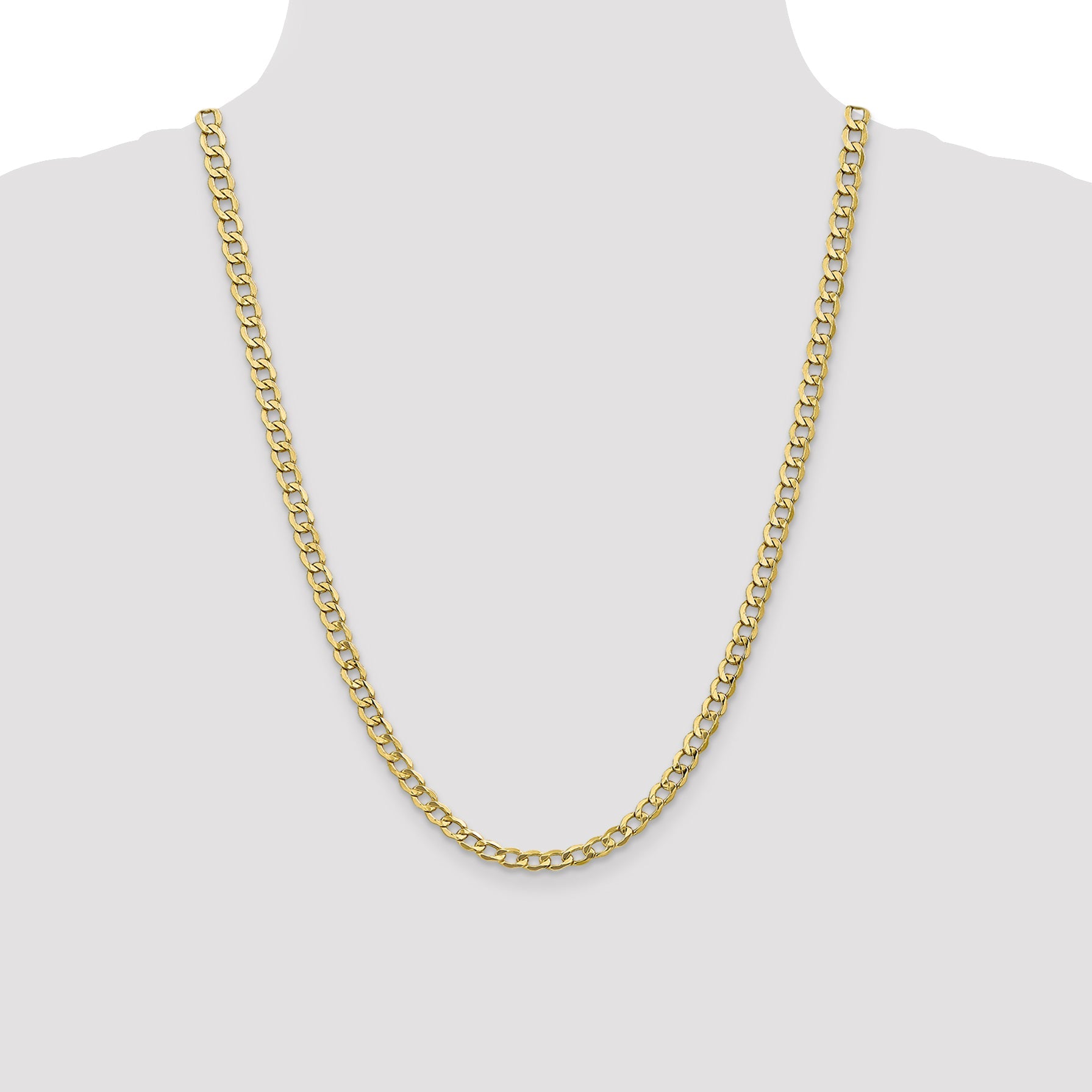 24 Inch 10k Yellow Gold 5.25mm Semi-Solid Curb Link Chain Necklace