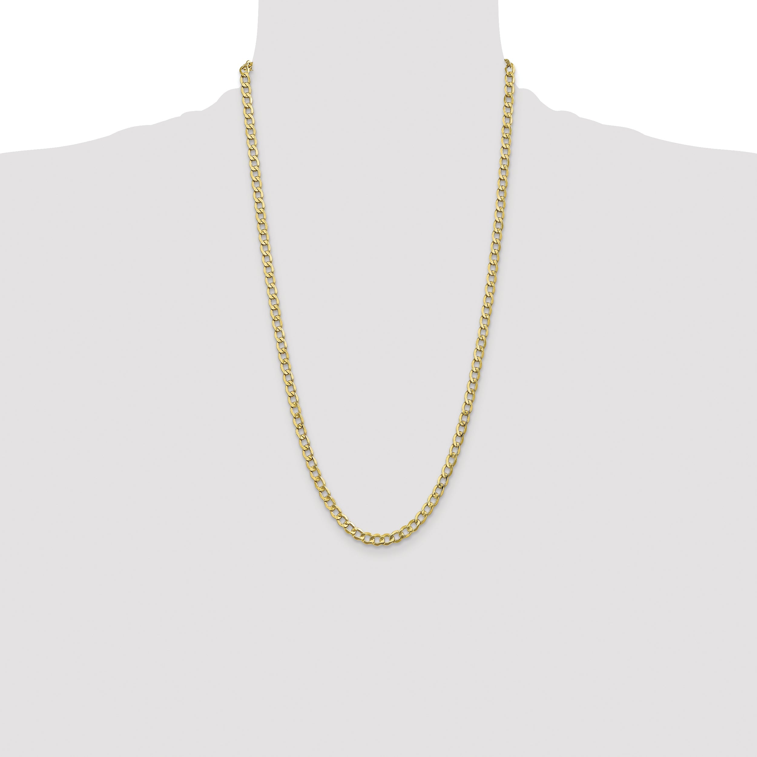 26 Inch 10k Yellow Gold 5.25mm Semi-Solid Curb Link Chain Necklace