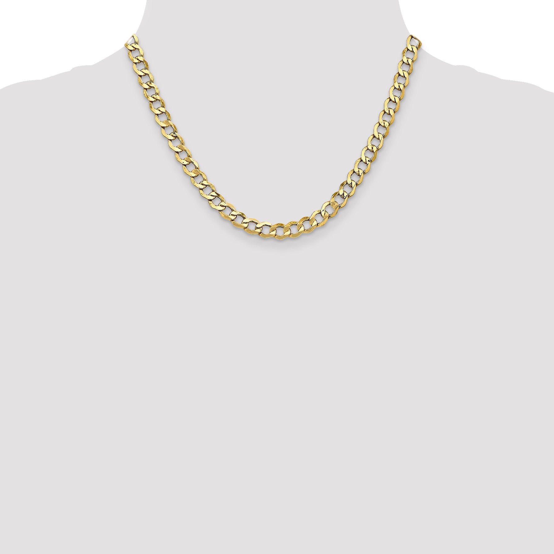 18 Inch 10k Yellow Gold 6.5mm Semi-Solid Curb Link Chain Necklace