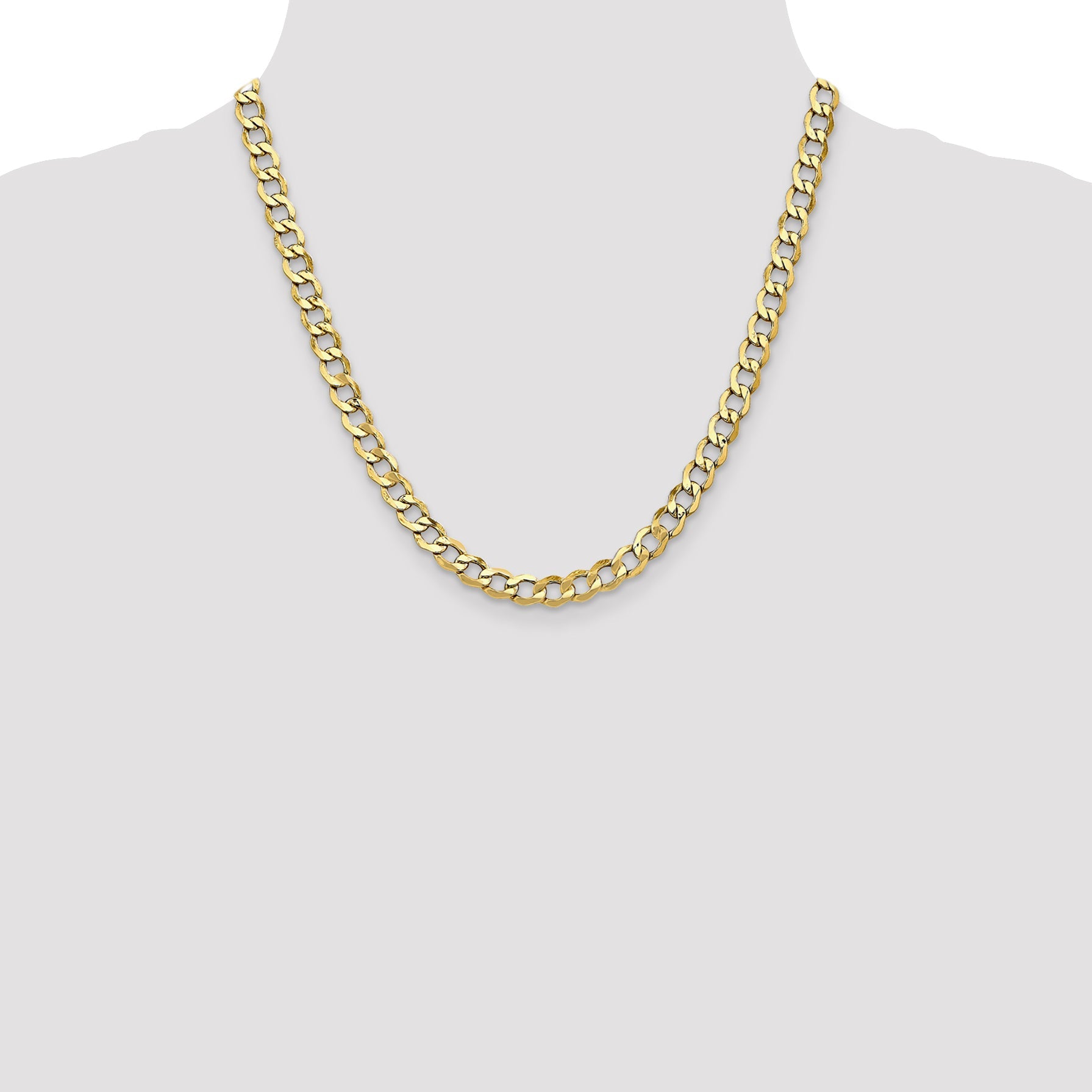 2 Inch 10k Yellow Gold 6.5mm Semi-Solid Curb Link Chain Necklace