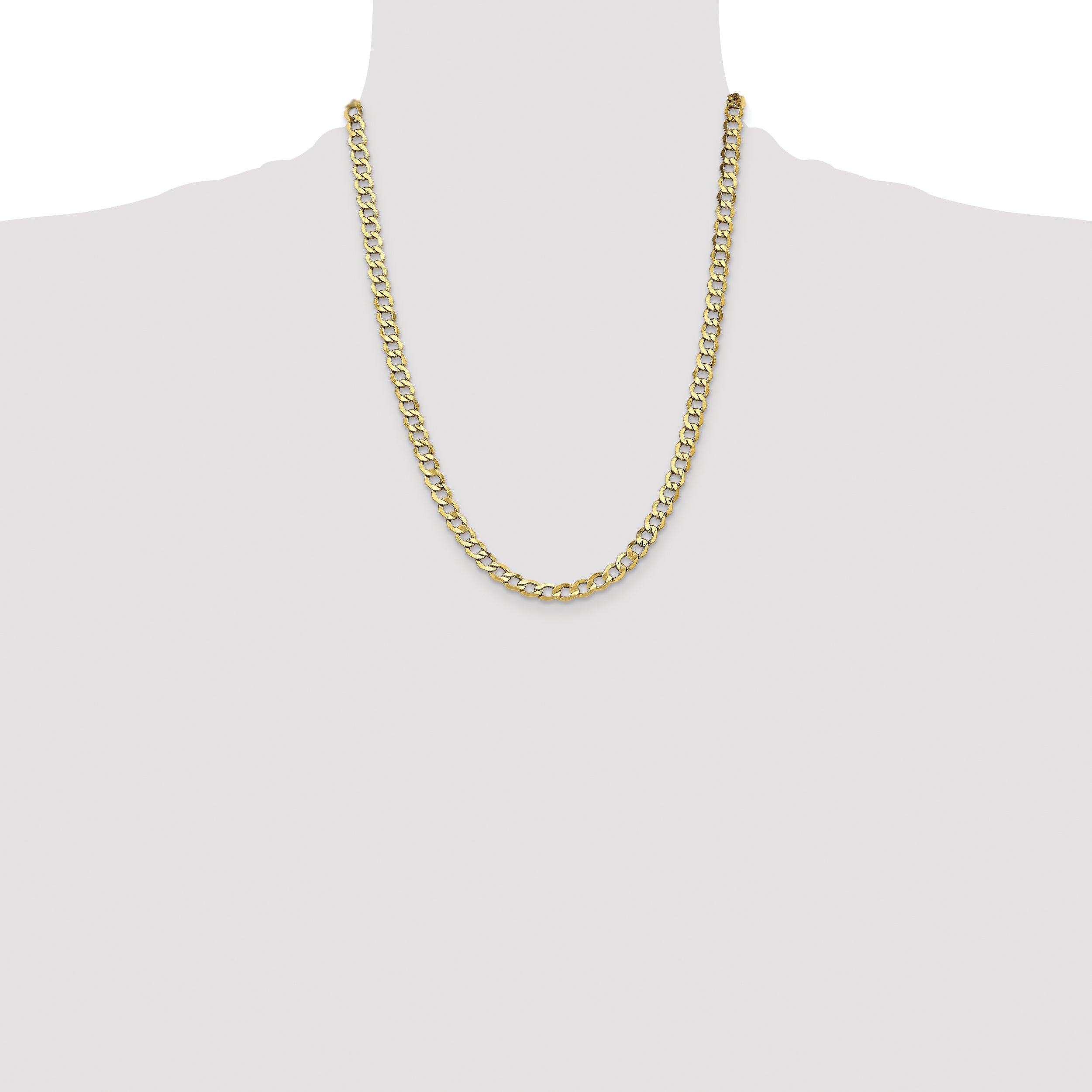 22 Inch 10k Yellow Gold 6.5mm Semi-Solid Curb Link Chain Necklace