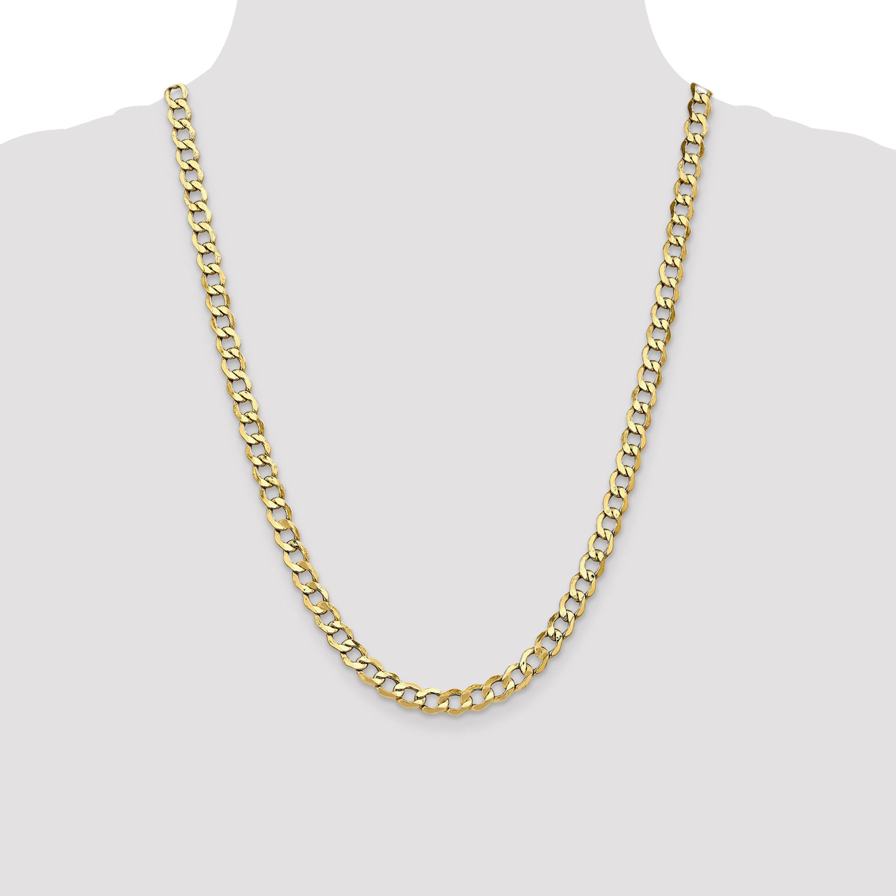 24 Inch 10k Yellow Gold 6.5mm Semi-Solid Curb Link Chain Necklace