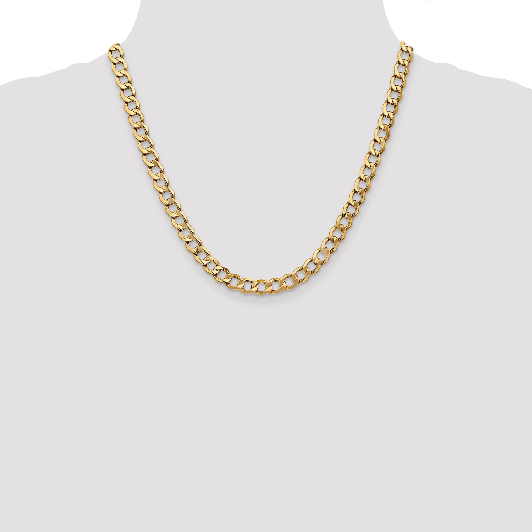 2 Inch 10k Yellow Gold 7mm Semi-Solid Curb Link Chain Necklace