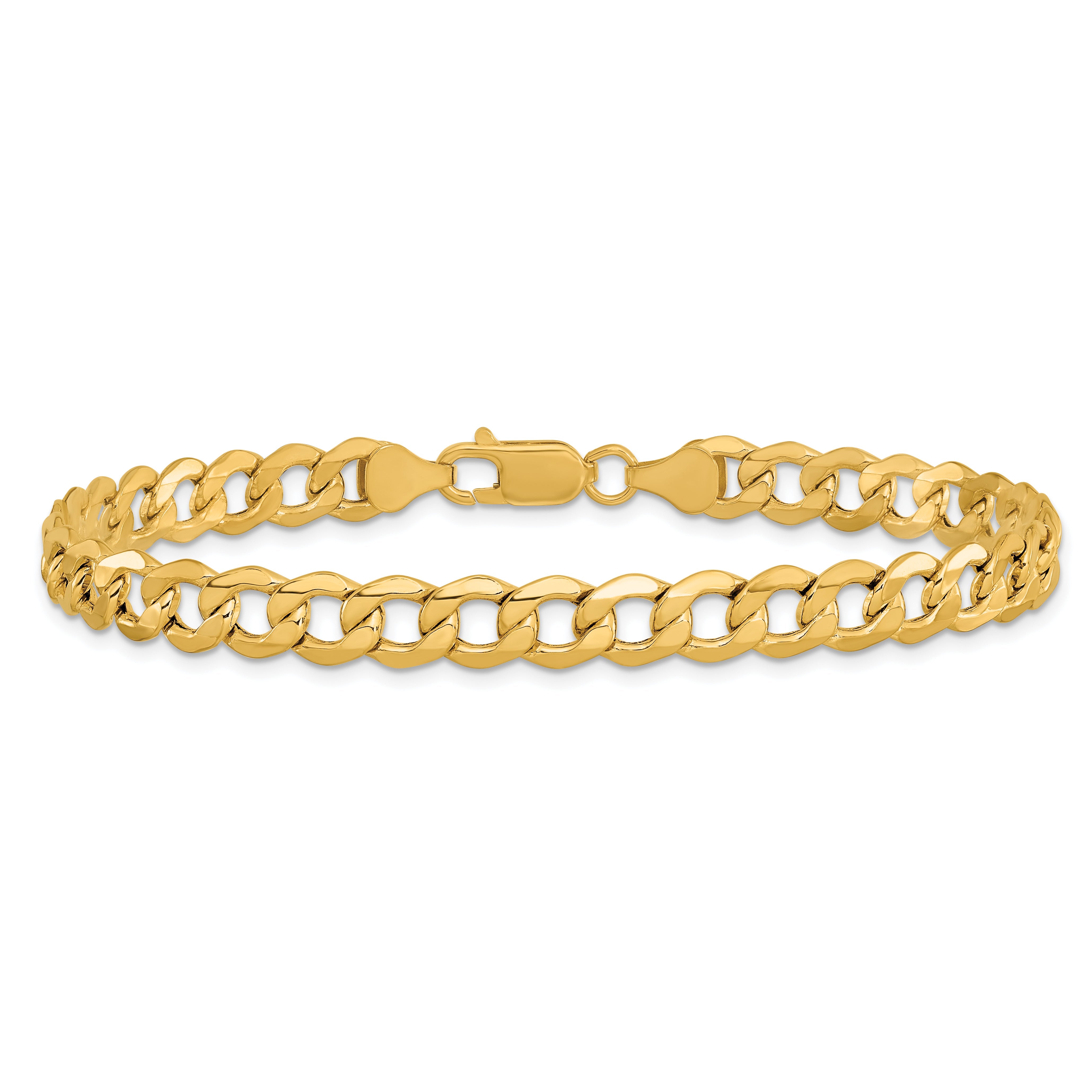 9 Inch 10k Yellow Gold 7mm Semi-Solid Curb Link Chain Bracelet