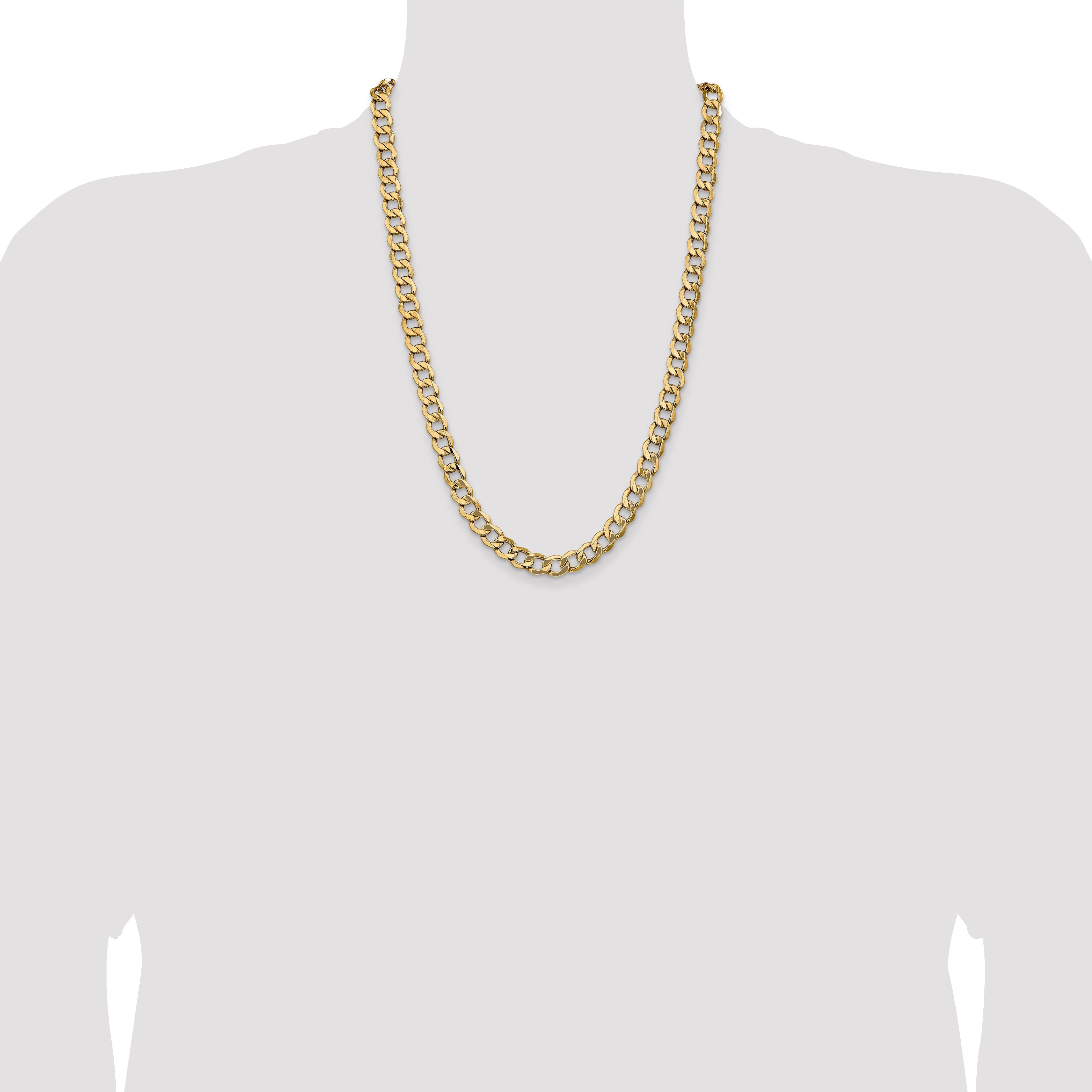 24 Inch 10K Yellow Gold 10K 9mm Semi-Solid Curb Chain Necklace