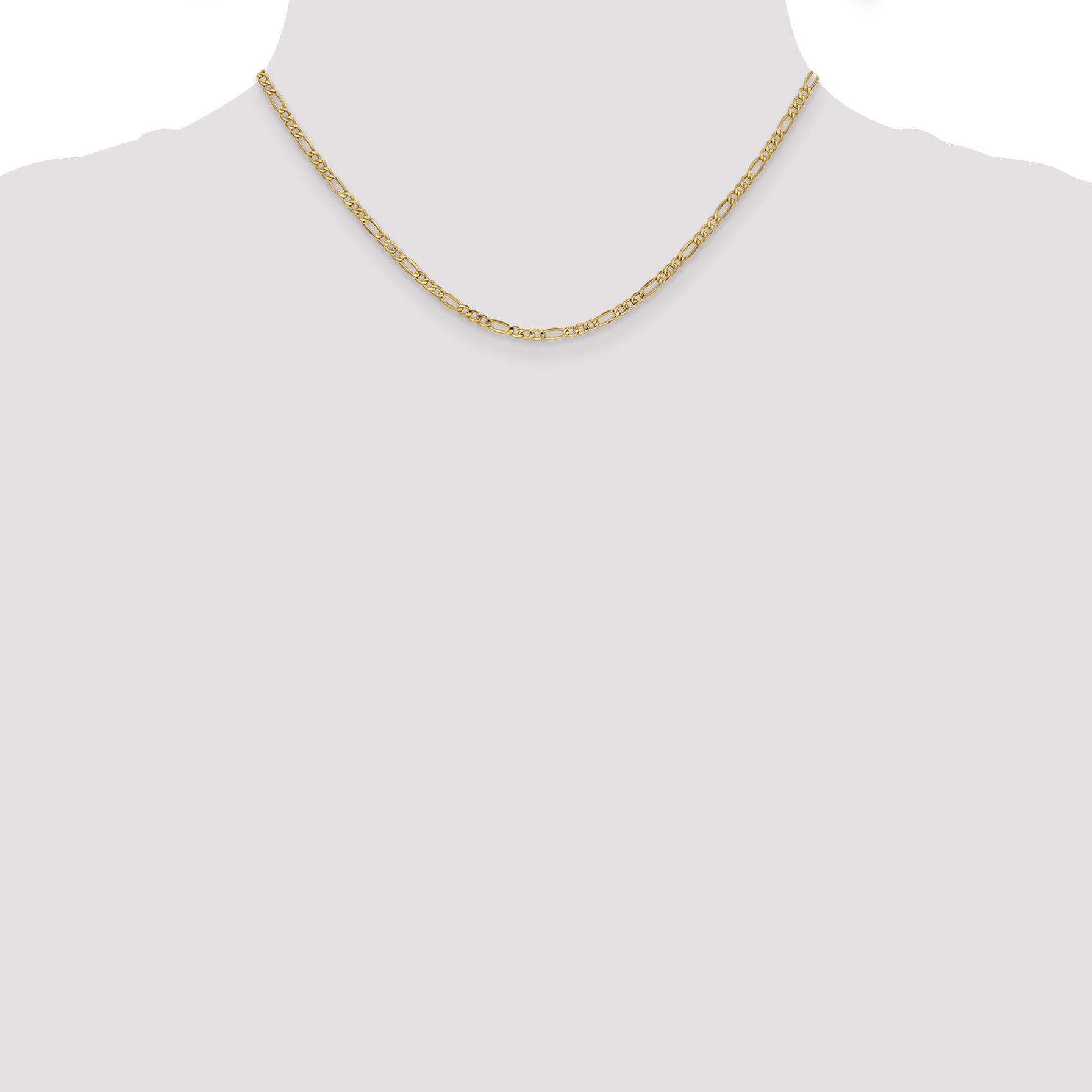 16 Inch 10k Yellow Gold 2.5mm Semi-Solid Figaro Chain Necklace