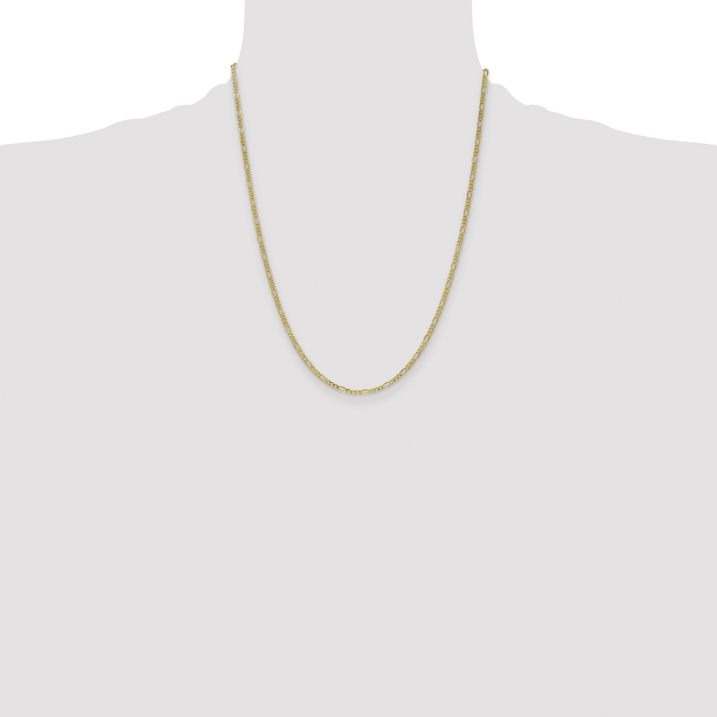 22 Inch 10k Yellow Gold 2.5mm Semi-Solid Figaro Chain Necklace