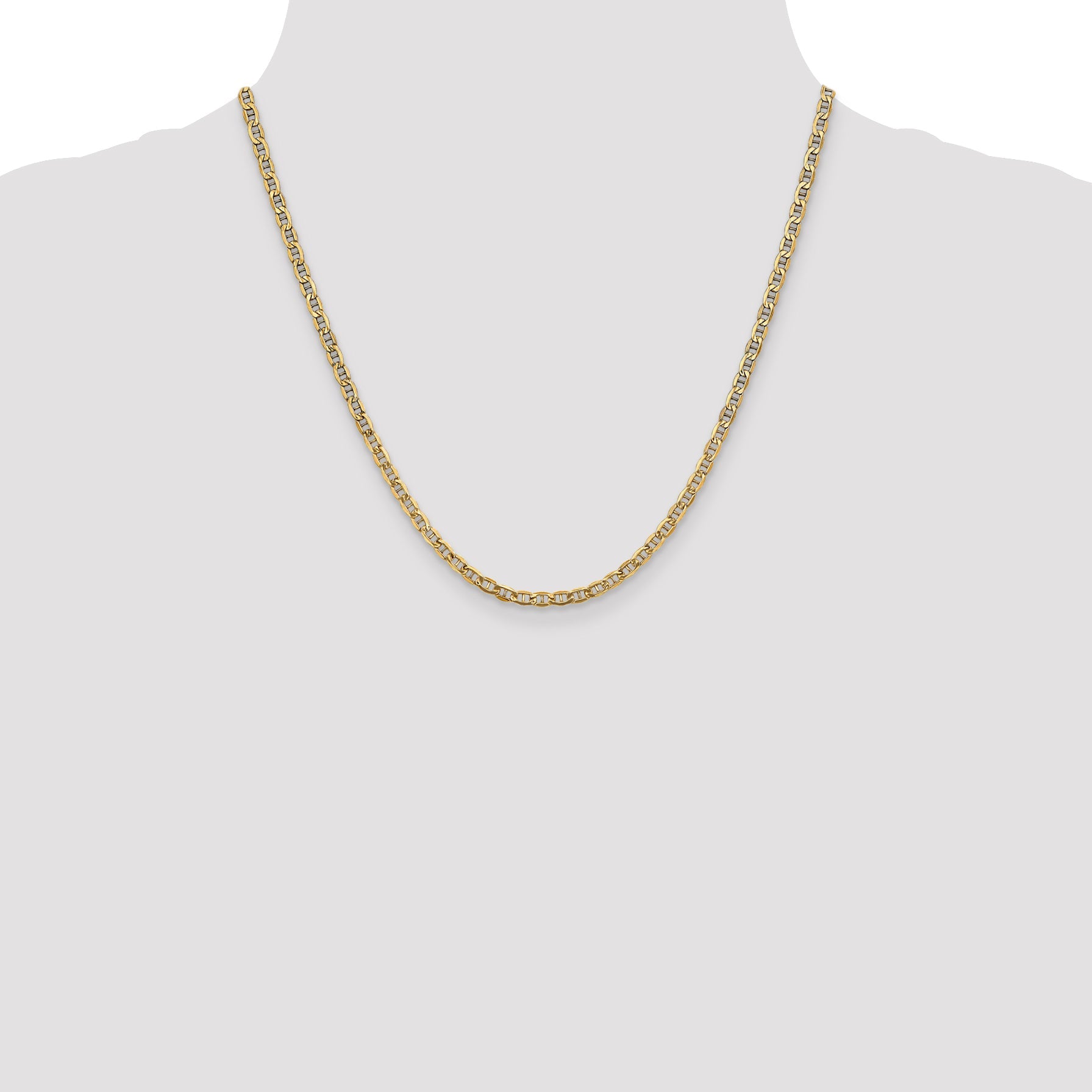 2 Inch 10k Yellow Gold 3.2mm Semi-Solid Anchor Chain Necklace