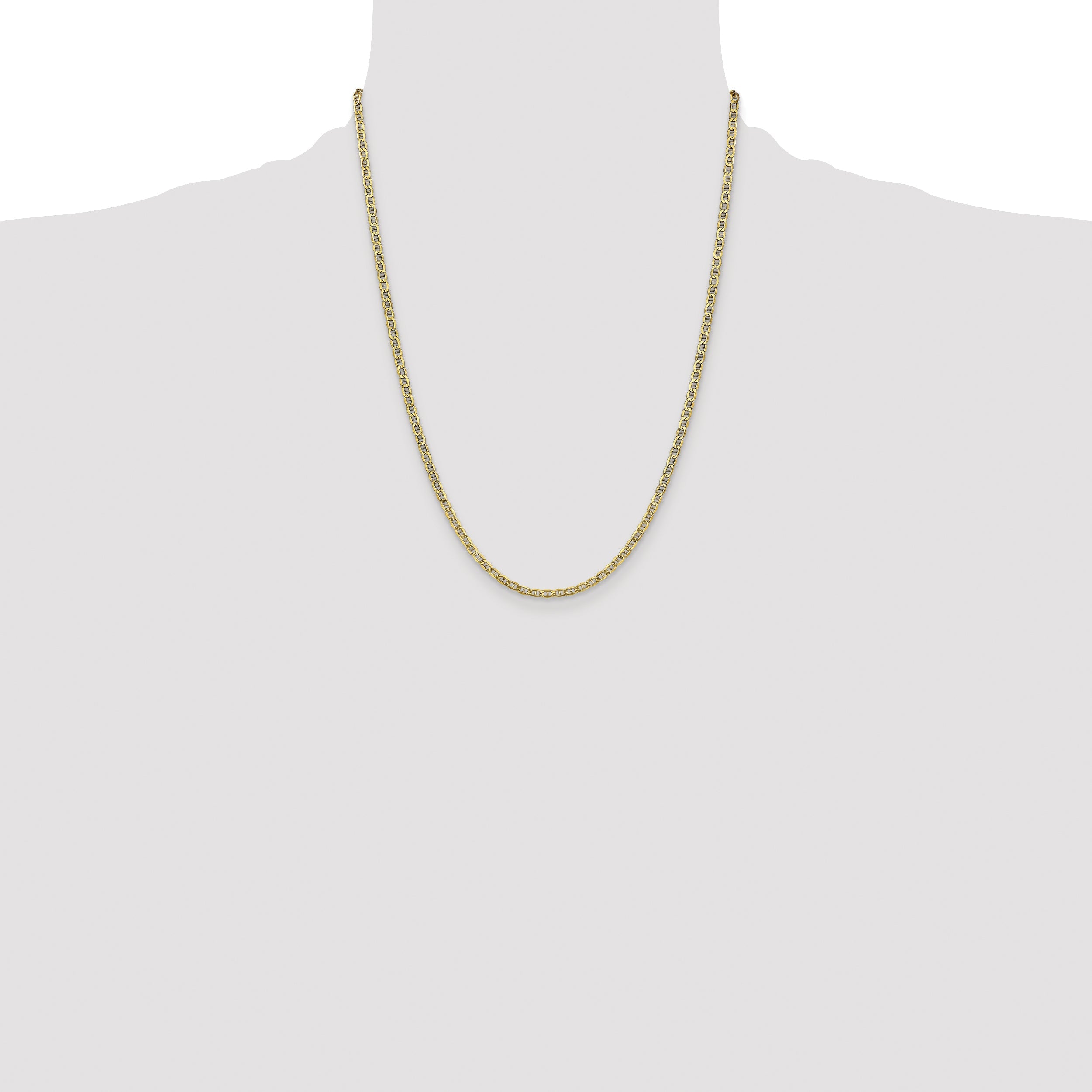 22 Inch 10K Yellow Gold 3.2mm Semi-Solid Anchor Chain Necklace
