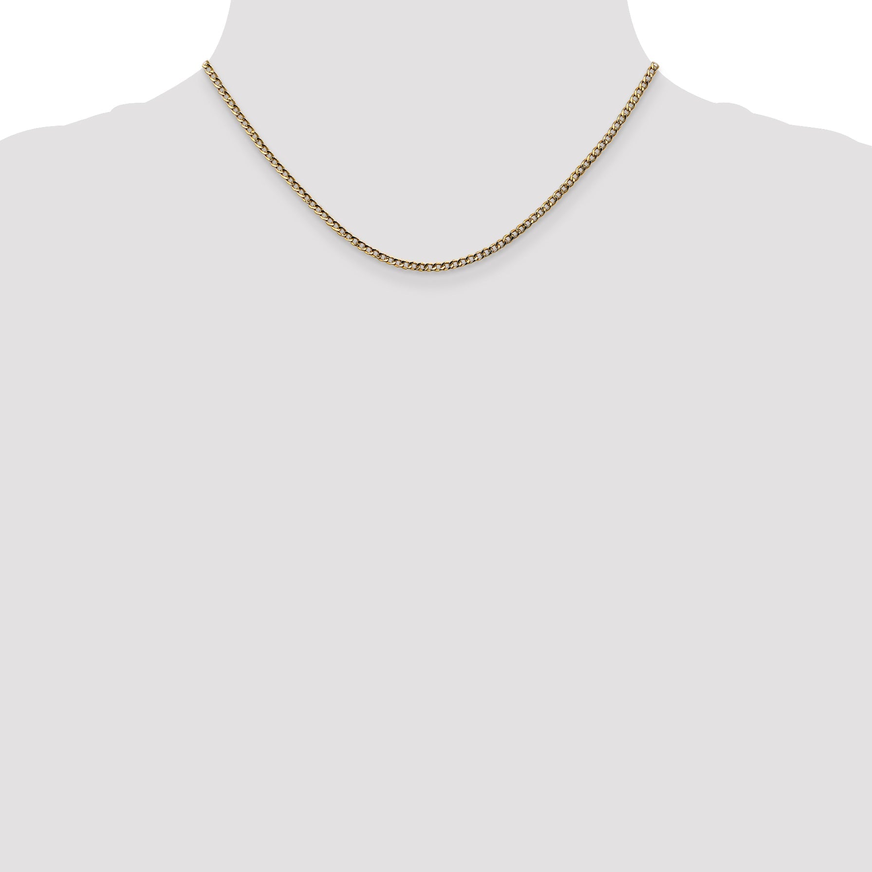 16 Inch 10k Yellow Gold 2.5mm Semi-Solid Curb Link Chain Necklace