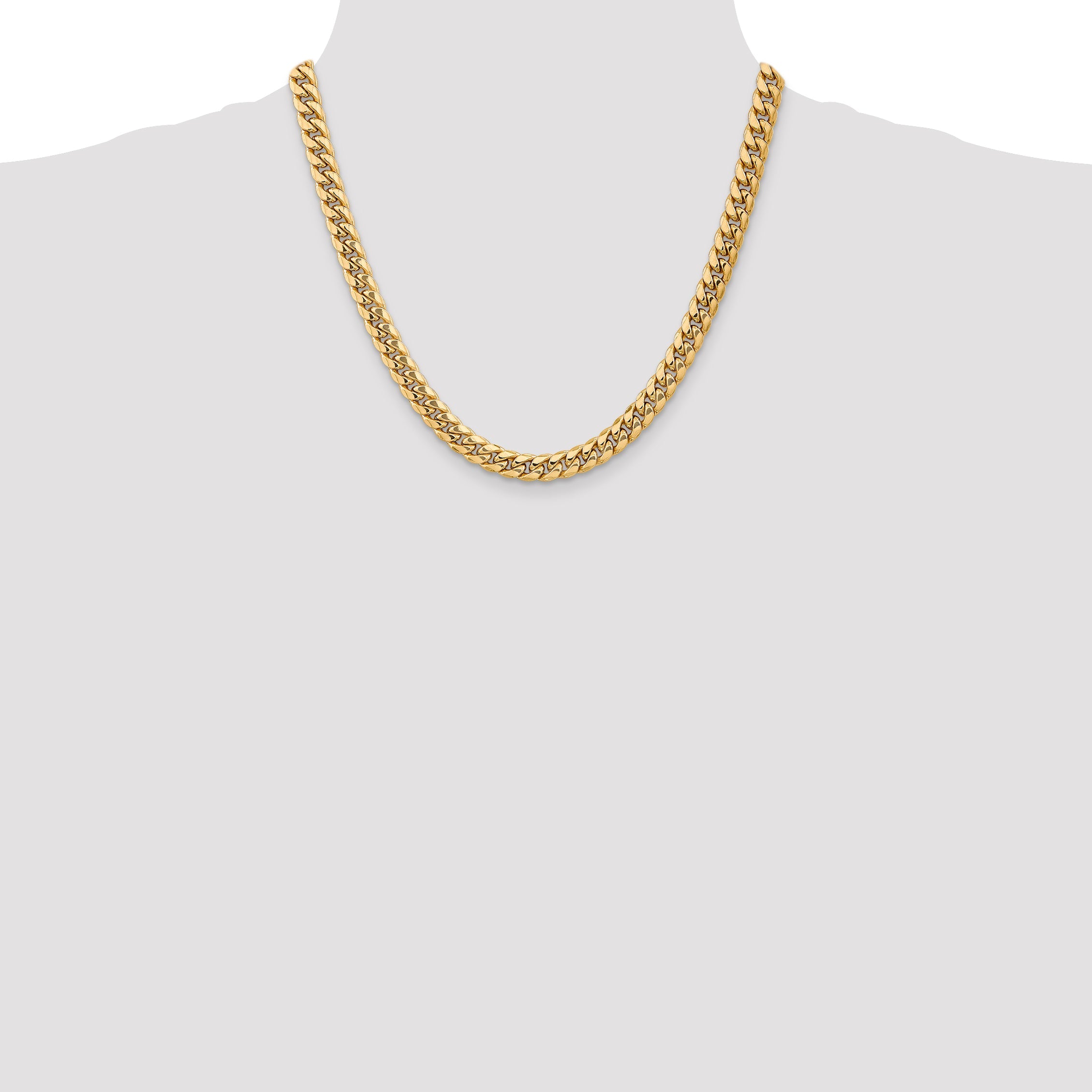 2 Inch 10k Yellow Gold 7.3mm Semi-Solid Miami Cuban Chain Necklace