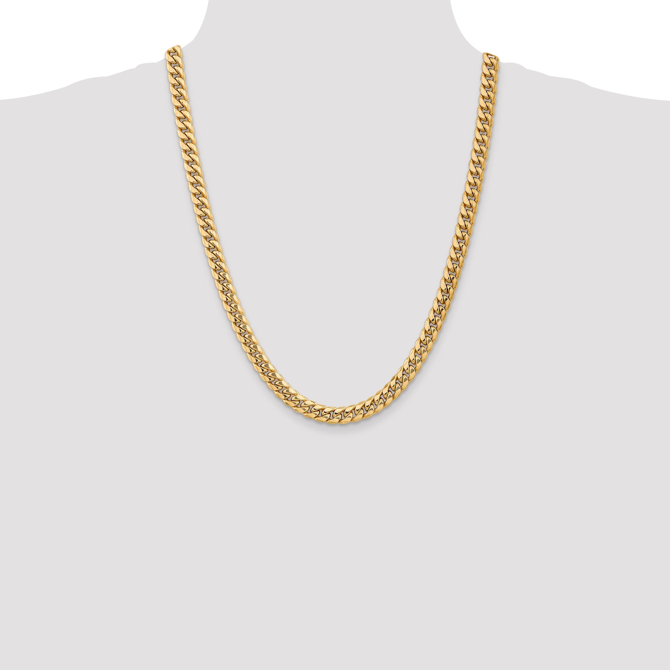 24 Inch 10k Yellow Gold 7.3mm Semi-Solid Miami Cuban Chain Necklace
