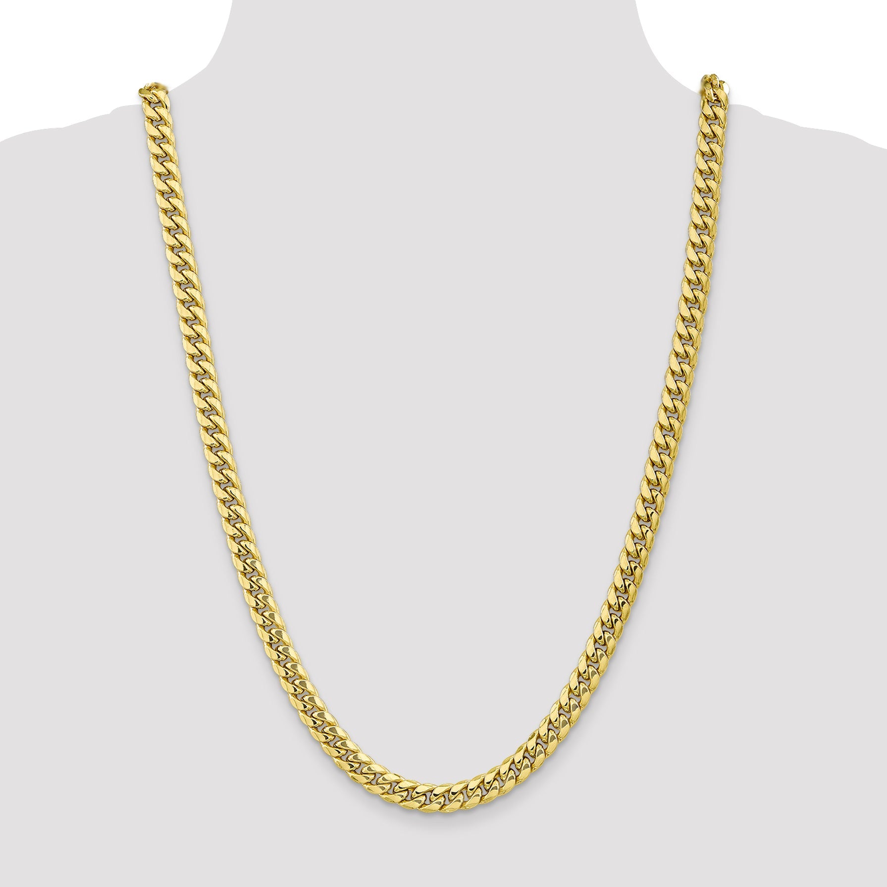 26 Inch 10k Yellow Gold 7.3mm Semi-Solid Miami Cuban Chain Necklace