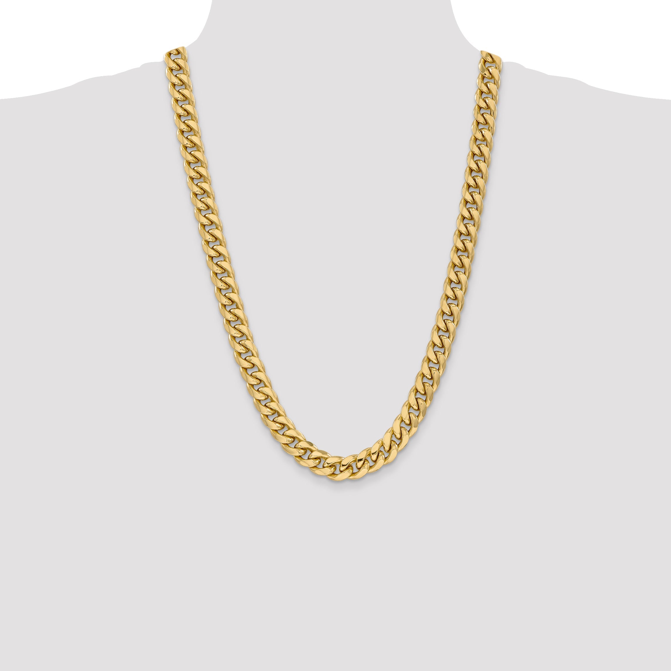 26 Inch 10k Yellow Gold 11mm Semi-Solid Miami Cuban Chain Necklace