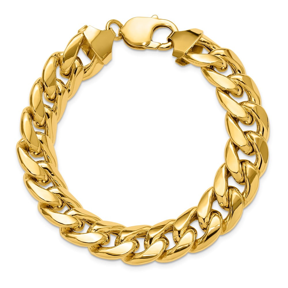 8 Inch 10K Yellow Gold 10K 13.2mm Semi-Solid Miami Cuban Chain Bracelet
