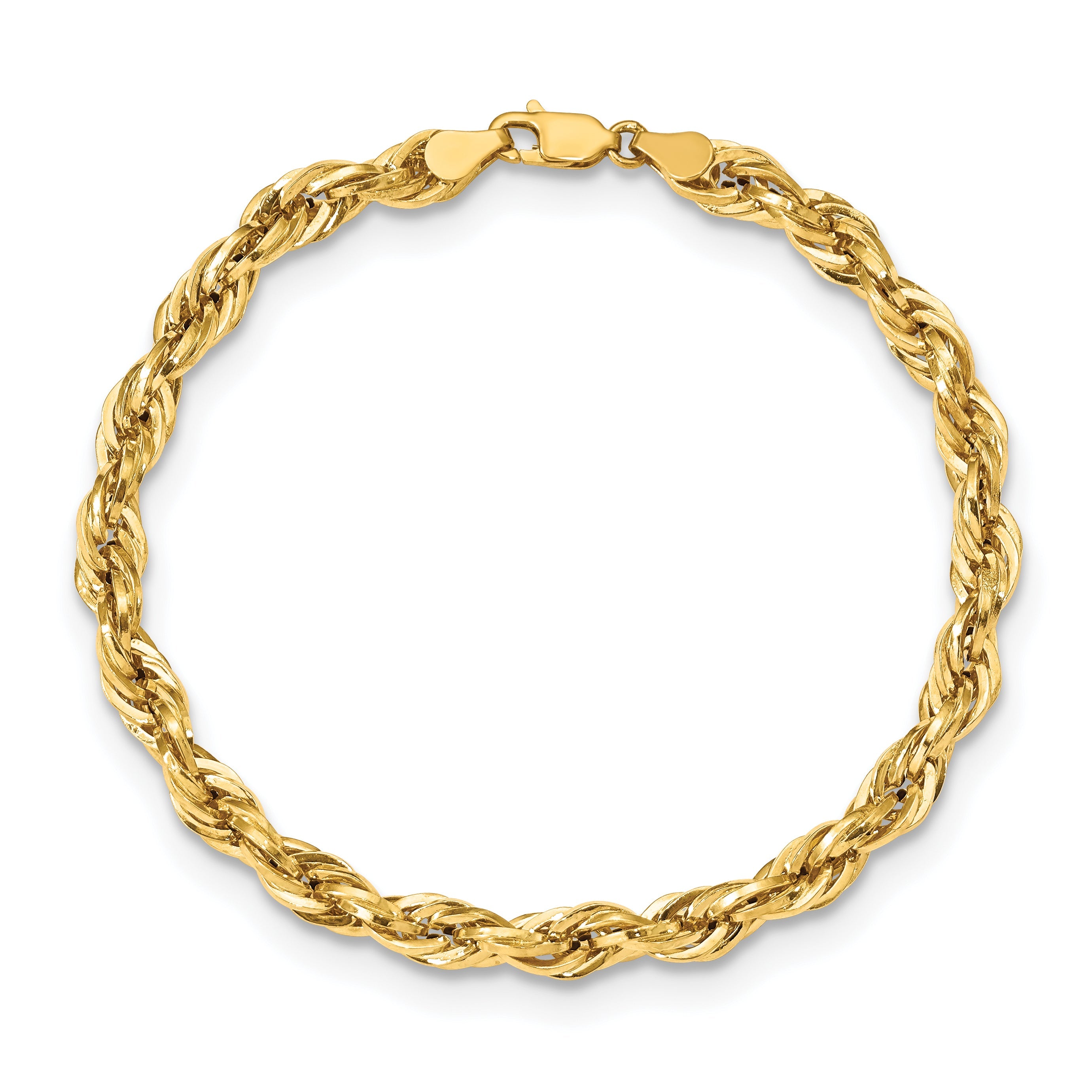 9 Inch 10K Yellow Gold 5.4mm Semi-Solid Rope Chain Anklet
