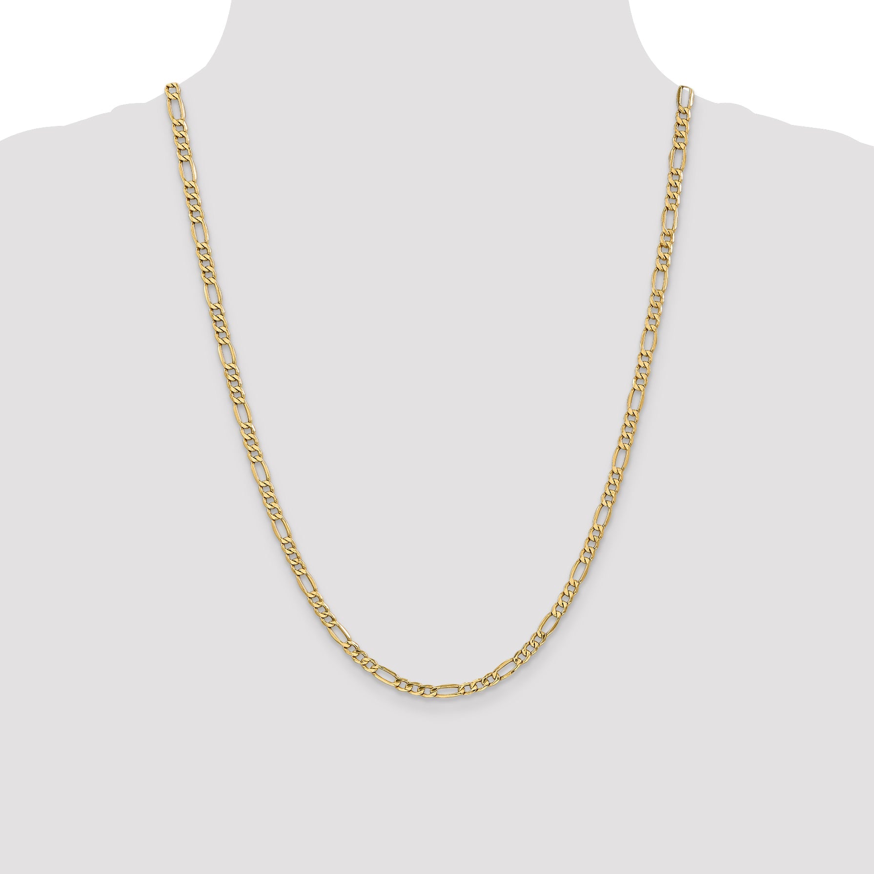 24 Inch 10k Yellow Gold 4.2mm Semi-Solid Figaro Chain Necklace