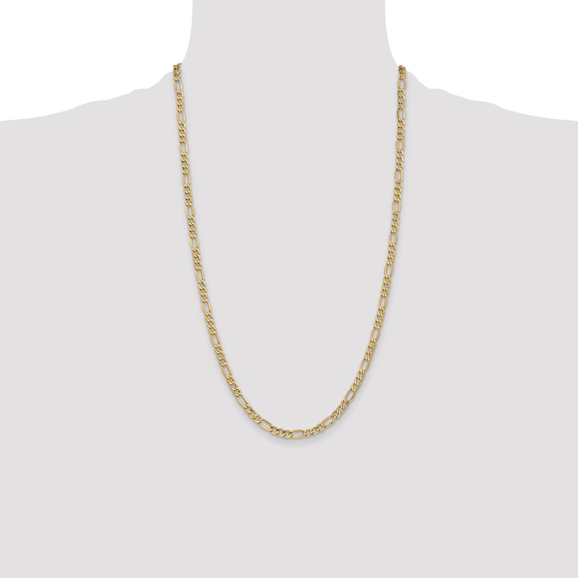26 Inch 10k Yellow Gold 4.4mm Semi-Solid Figaro Chain Necklace