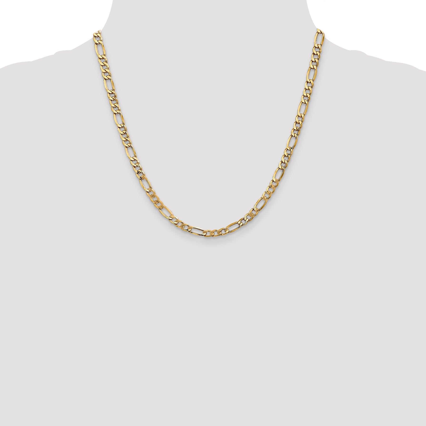2 Inch 10k Yellow Gold 5.35mm Semi-Solid Figaro Chain Necklace