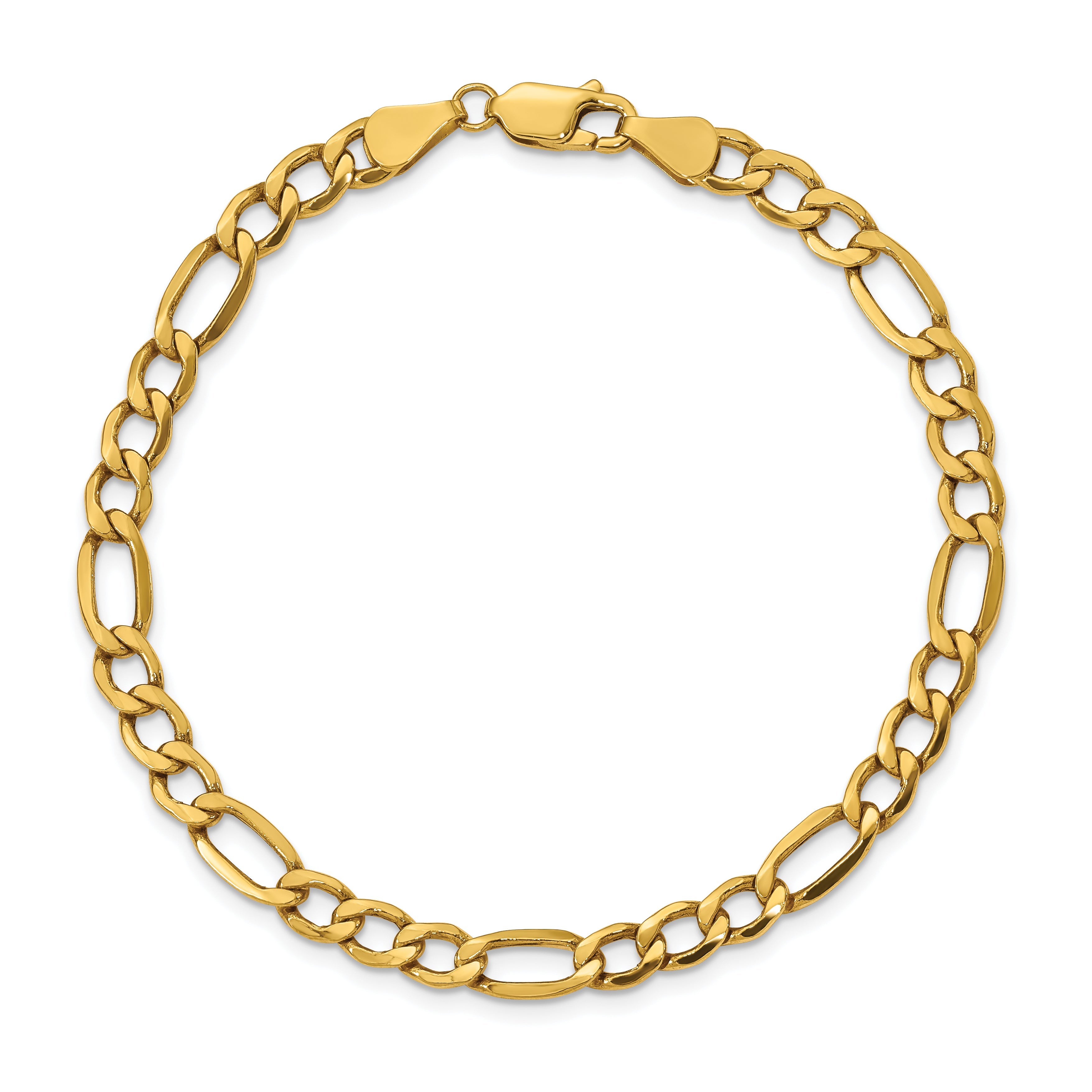 8 Inch 10k Yellow Gold 5.35mm Semi-Solid Figaro Chain Bracelet