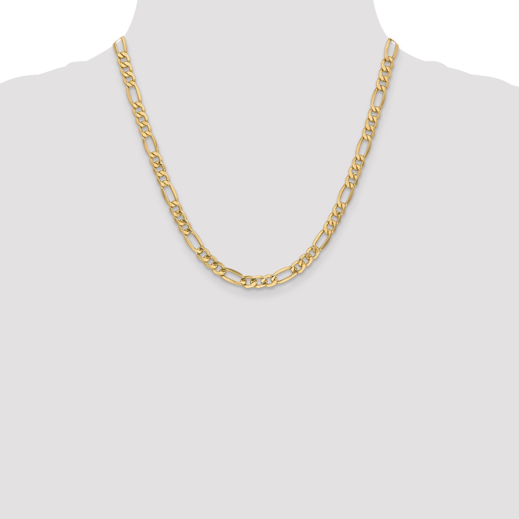 2 Inch 10k Yellow Gold 6.25mm Semi-Solid Figaro Chain Necklace