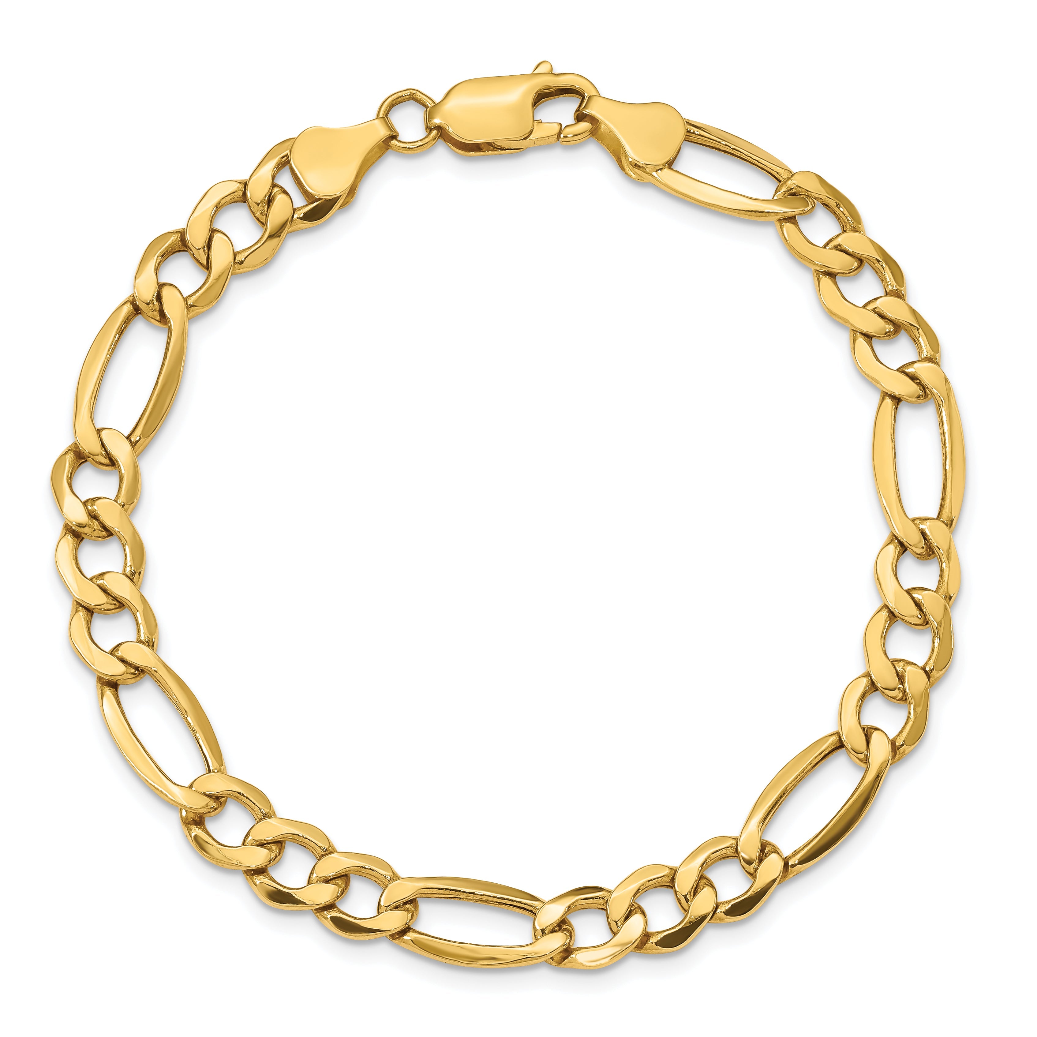 7 Inch 10k Yellow Gold 7.3mm Semi-Solid Figaro Chain Bracelet