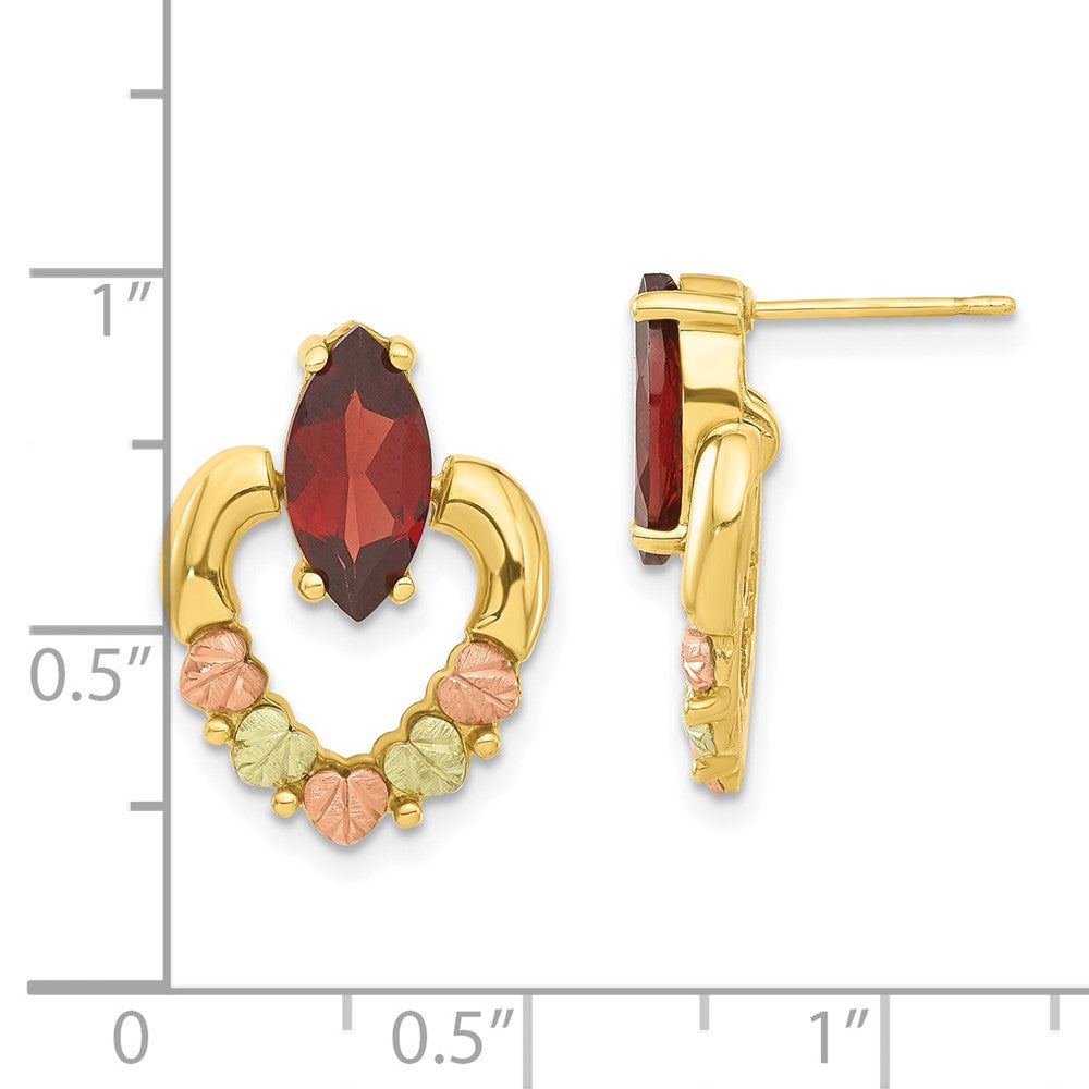 10k Tri Color Tri-color Black Hills Gold Leaf Heart Garnet Dangle Earrings
