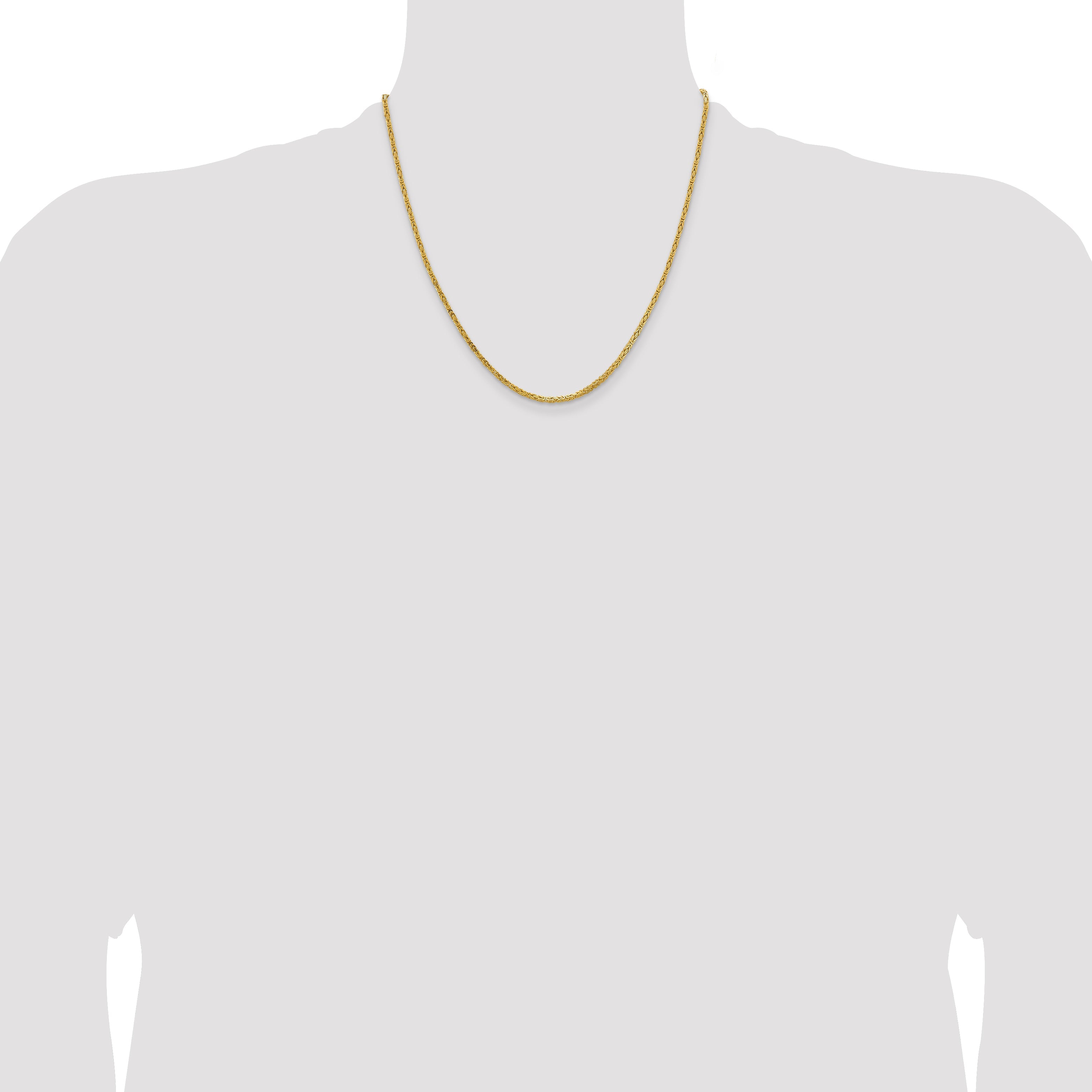 2 Inch 10K Yellow Gold 10K 2mm Byzantine Chain Necklace
