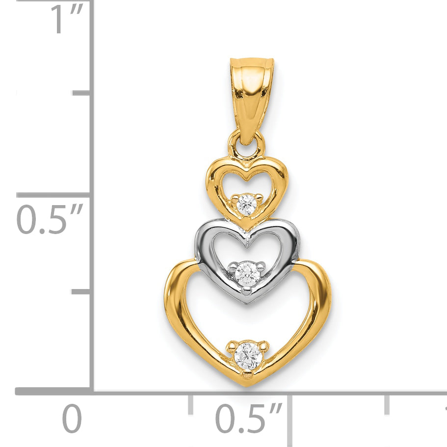 10k Yellow w/Rhodium 10K w/Rhodium CZ 3-Heart Pendant