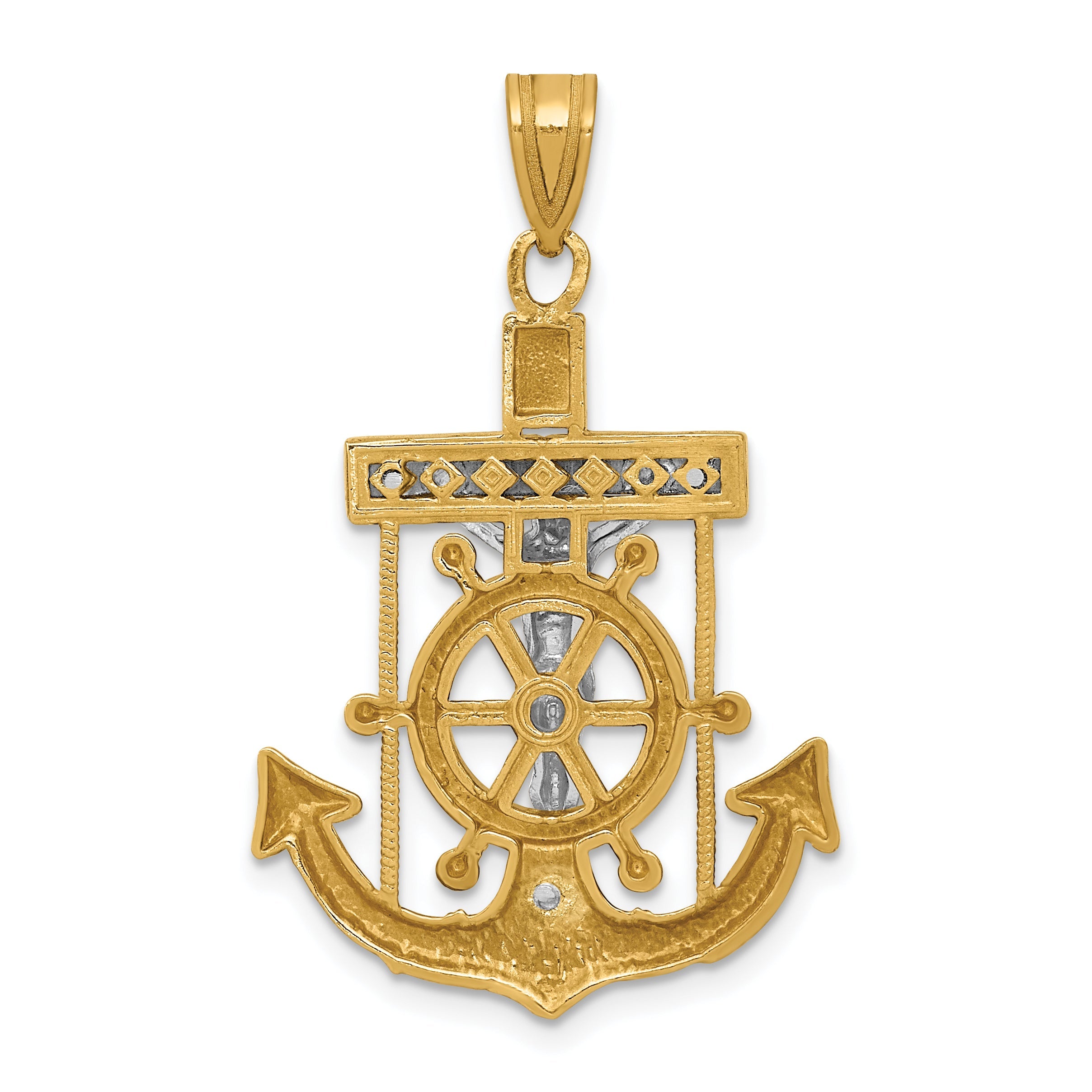 10K Two-Tone Diamond-Cut Mariner'S Cross Pendant