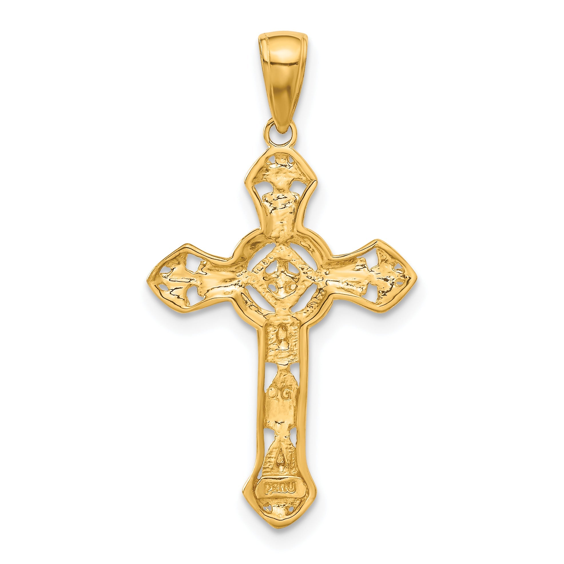 10K Yellow Gold 10K Stick Cross On Ornate Pendant