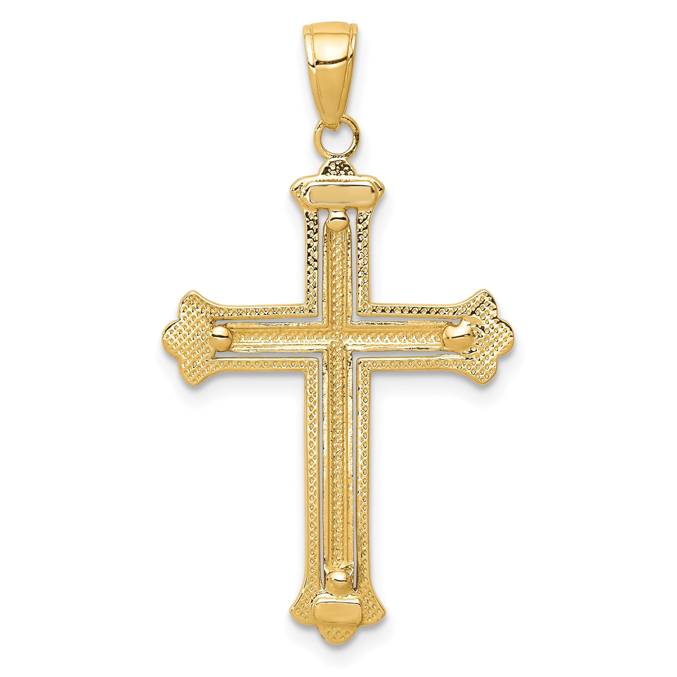 10K Two-Tone 10K Cross In Budded Yellow Frame Pendant