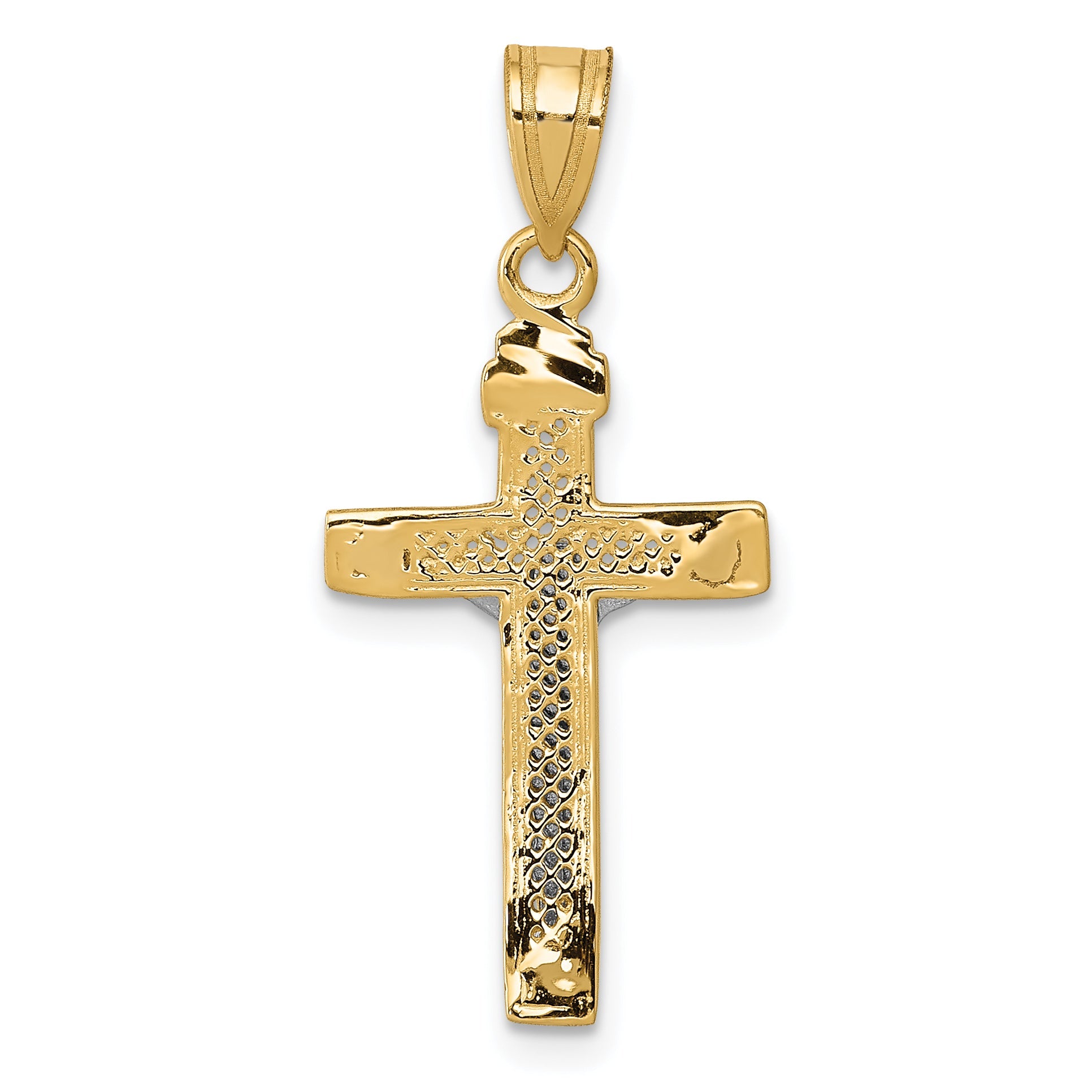 10K Two-Tone 10K D/C Small Block Lattice Cross W/Crucifix Pendant