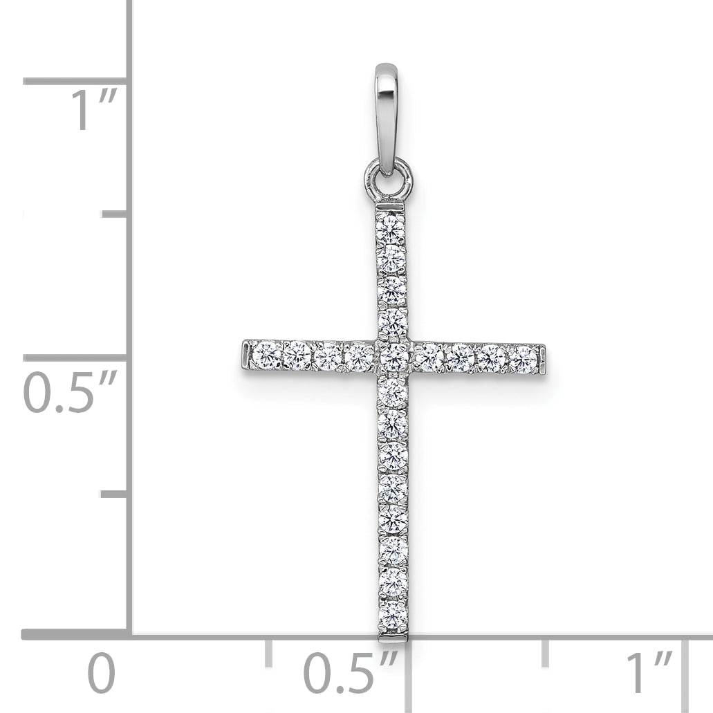 10K White Gold Polished Cz Latin Cross Pendant