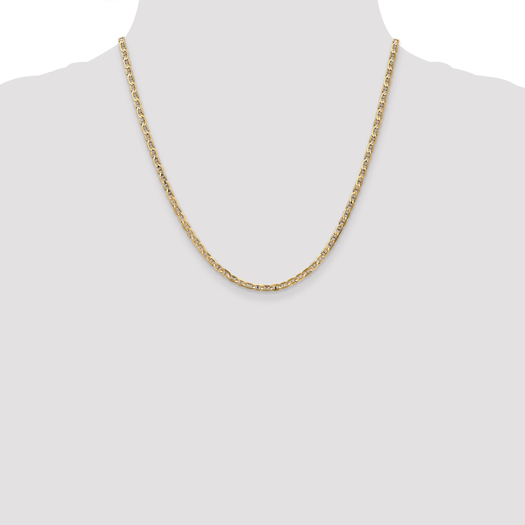 2 Inch 10K Yellow Gold 3mm Concave Anchor Chain Necklace