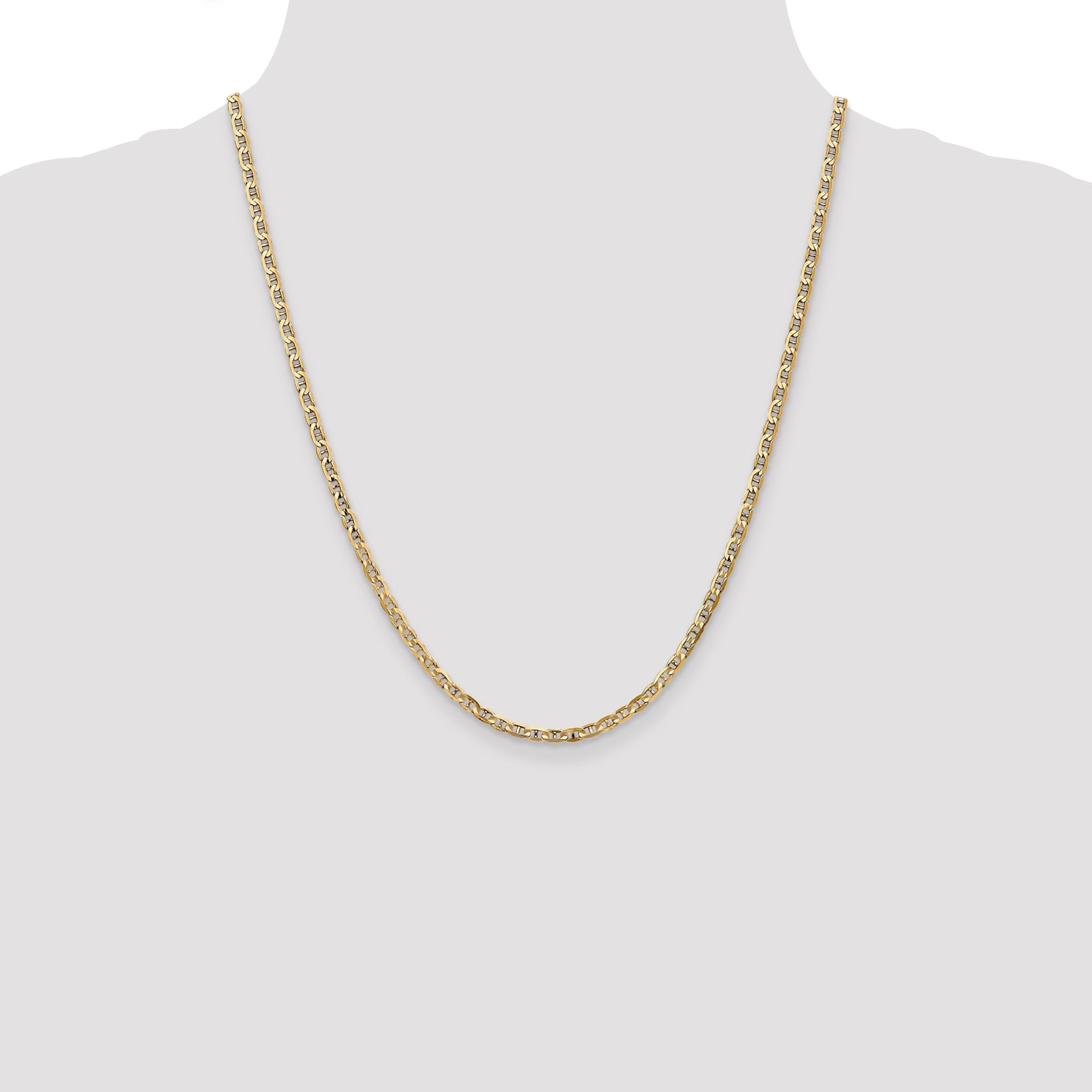 22 Inch 10K Yellow Gold 3mm Concave Anchor Chain Necklace