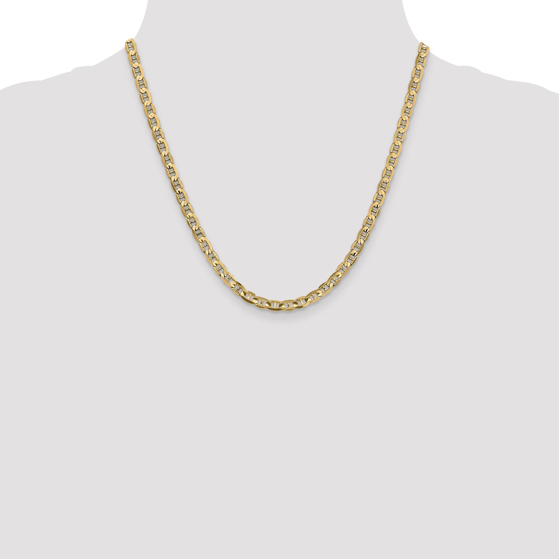 2 Inch 10K Yellow Gold 4.5mm Concave Anchor Chain Necklace