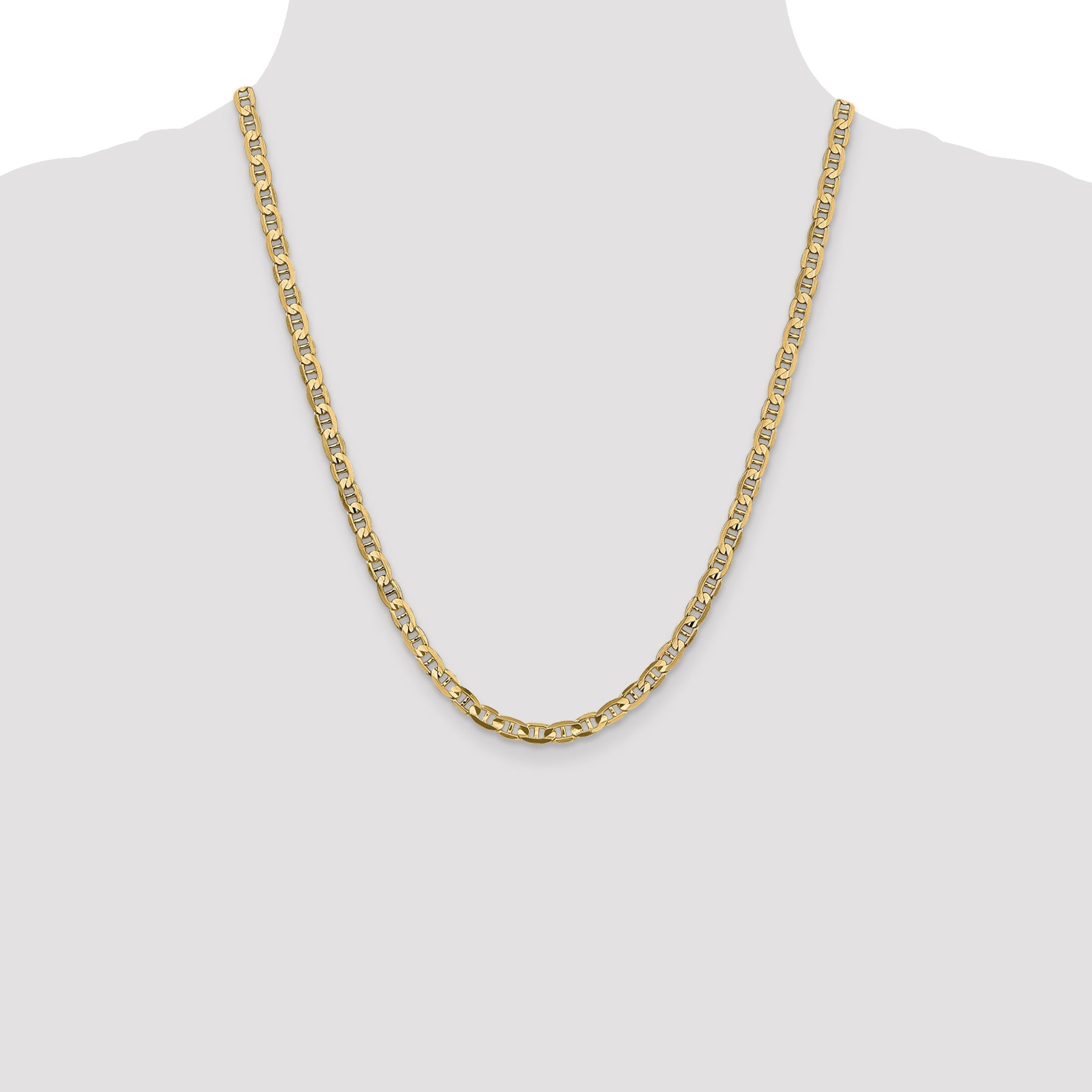 22 Inch 10K Yellow Gold 4.5mm Concave Anchor Chain Necklace