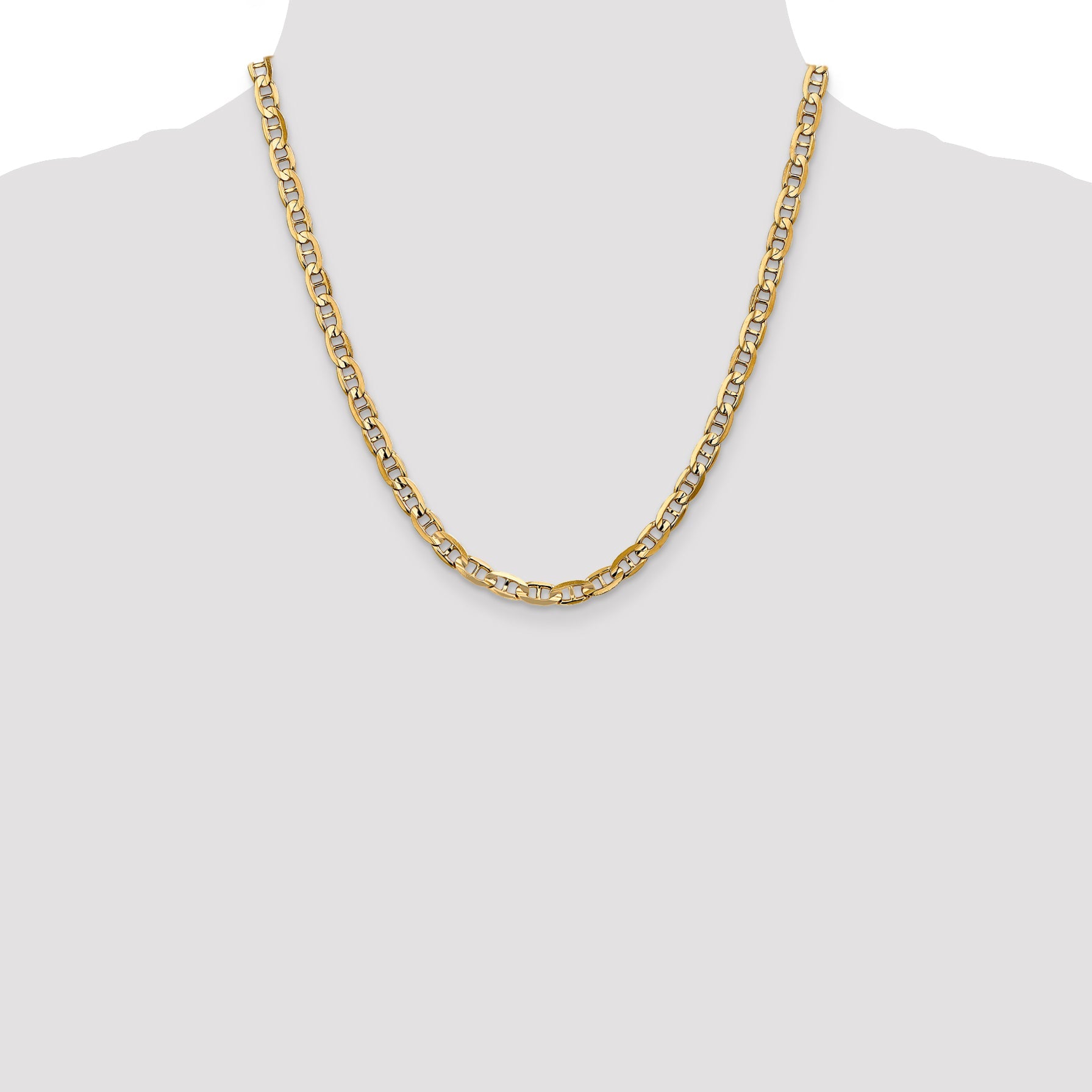 2 Inch 10K Yellow Gold 10K 5.25mm Concave Anchor Chain Necklace