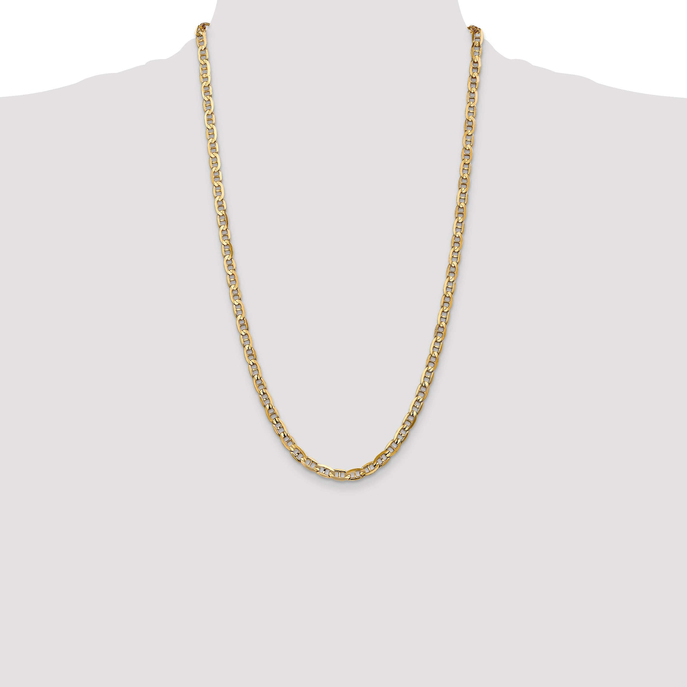 26 Inch 10K Yellow Gold 10K 5.25mm Concave Anchor Chain Necklace