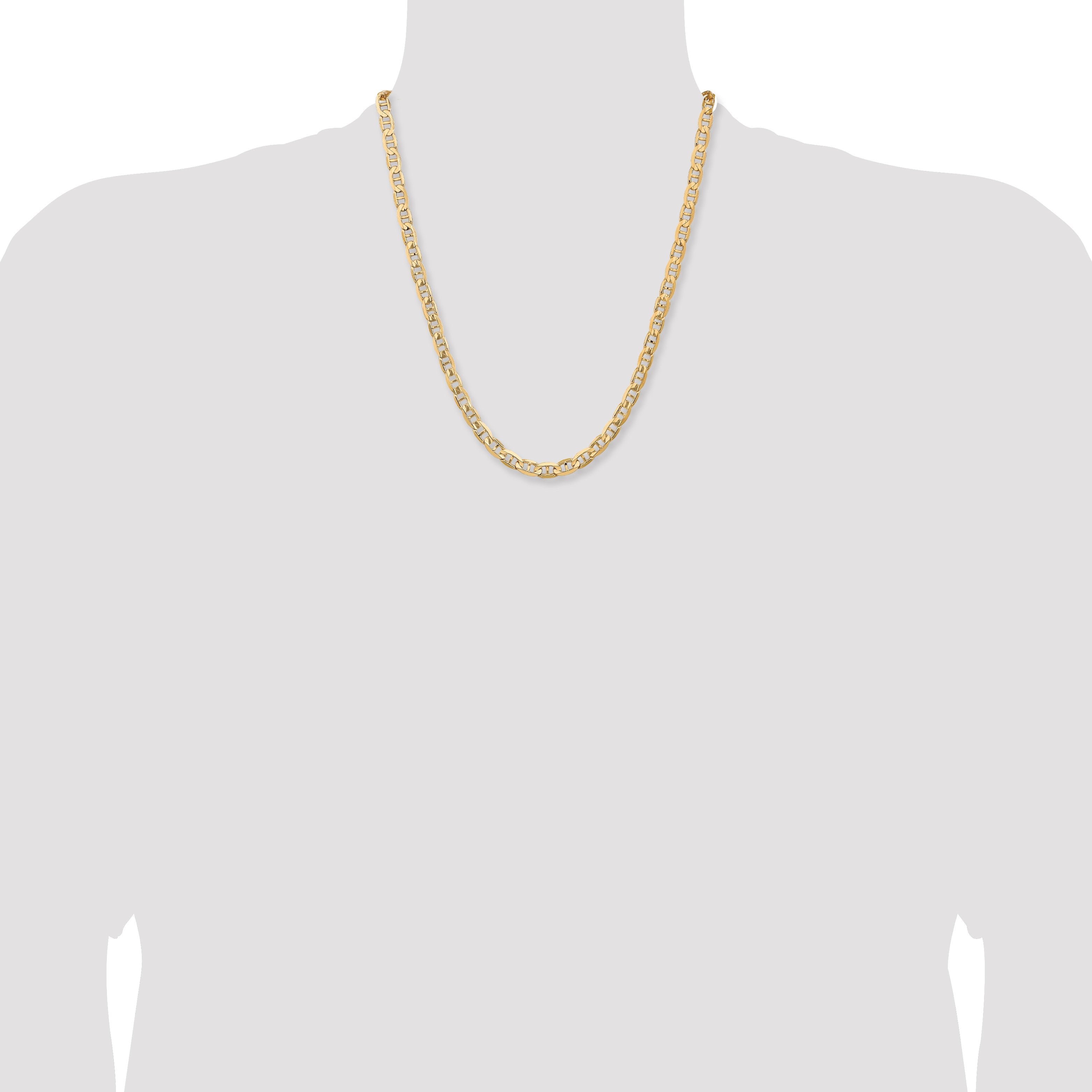22 Inch 10K Yellow Gold 10K 6.25mm Concave Anchor Chain Necklace
