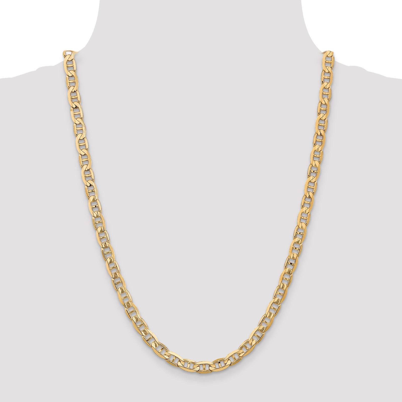 24 Inch 10K Yellow Gold 10K 6.25mm Concave Anchor Chain Necklace