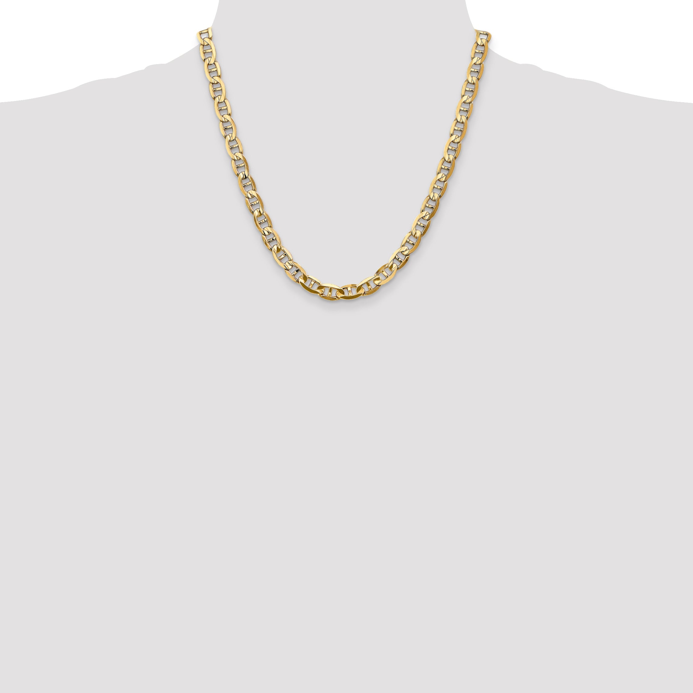 2 Inch 10K Yellow Gold 7mm Concave Anchor Chain Necklace