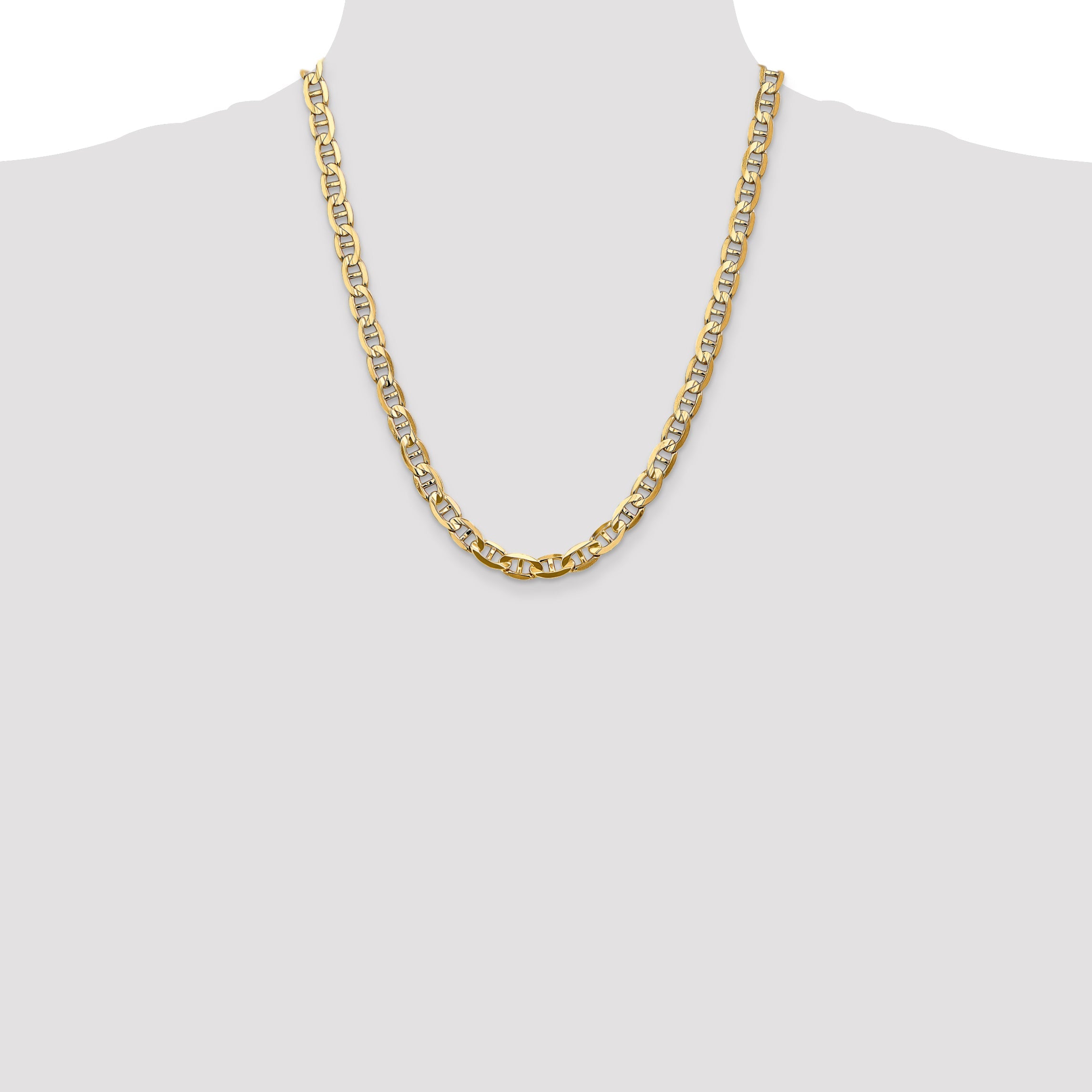 22 Inch 10K Yellow Gold 7mm Concave Anchor Chain Necklace