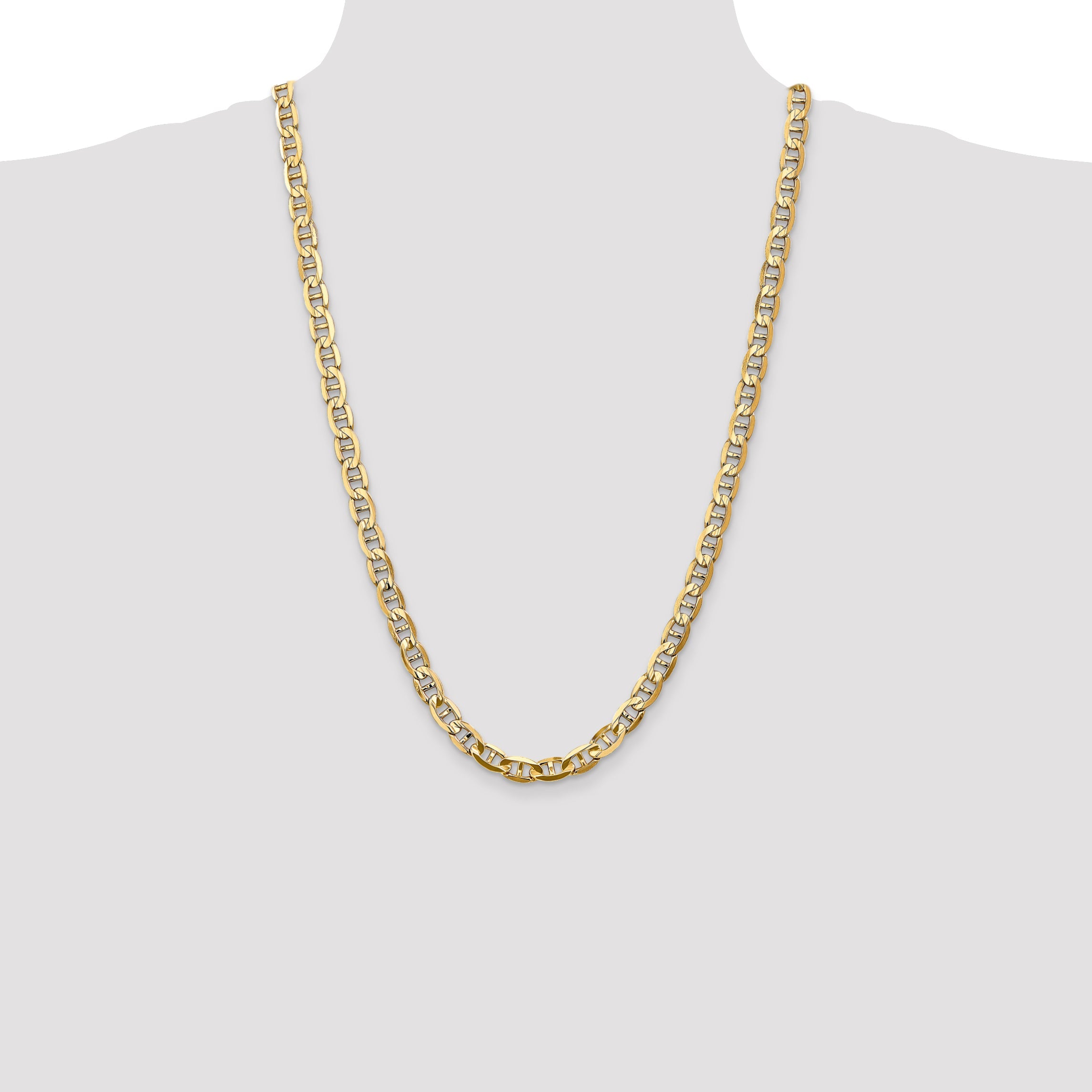 26 Inch 10K Yellow Gold 7mm Concave Anchor Chain Necklace