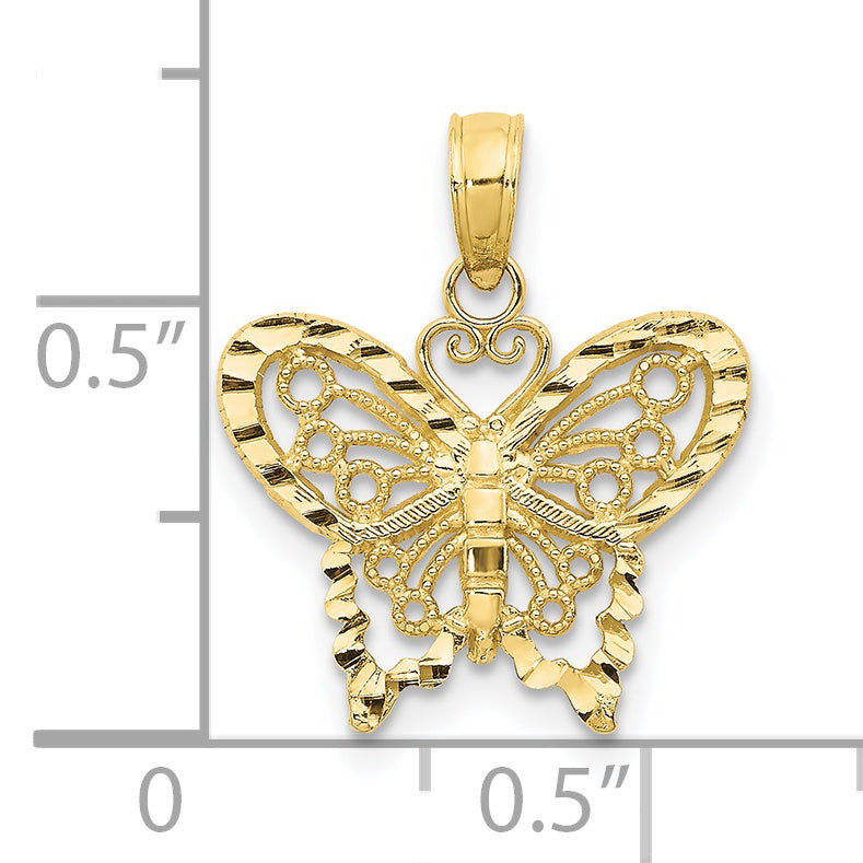 10K Yellow Gold 10K Diamond-Cut Butterfly Pendant